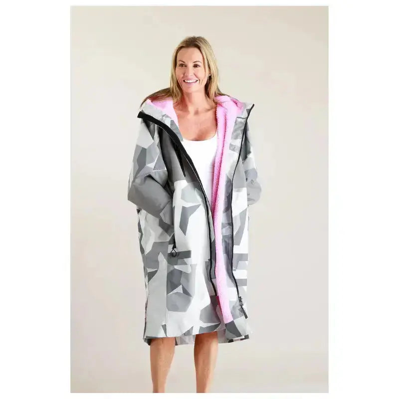 Unisex Post-Swim Robe - Arctic Camo Pink Waterproof Hard Shell Bathrobe for Pool, Beach & Spa | Quick-Dry Changing Robe for Men & Women
