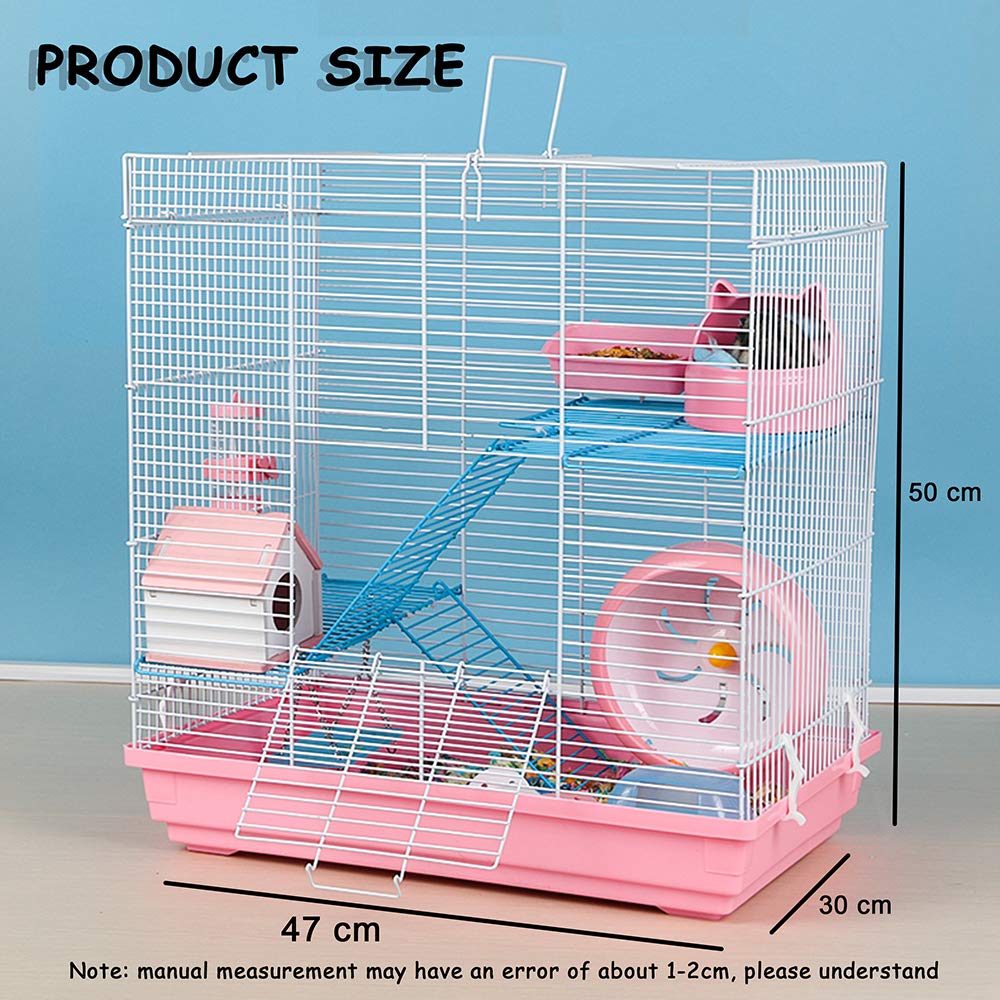 3-Tier Hamster Cage with Elevated Golden Bear Nest - Spacious Small Animal Habitat for Hamsters, Gerbils, Hedgehogs | Perfect for Home, Office, or Classroom Pet Environments (Pink)