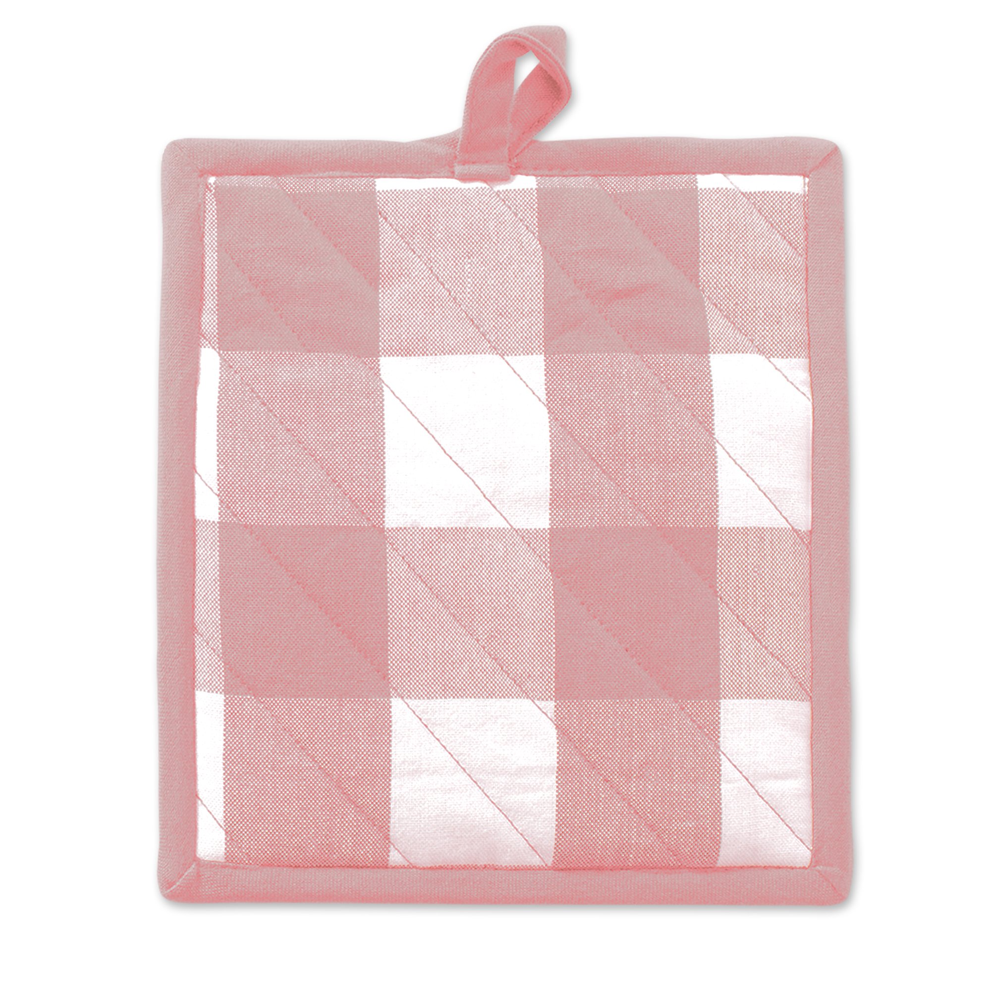 DII Buffalo Check Kitchen Collection - Classic Farmhouse Style Potholder Set (2-Piece, Pink & White) for Cooking, Baking & Holiday Decor