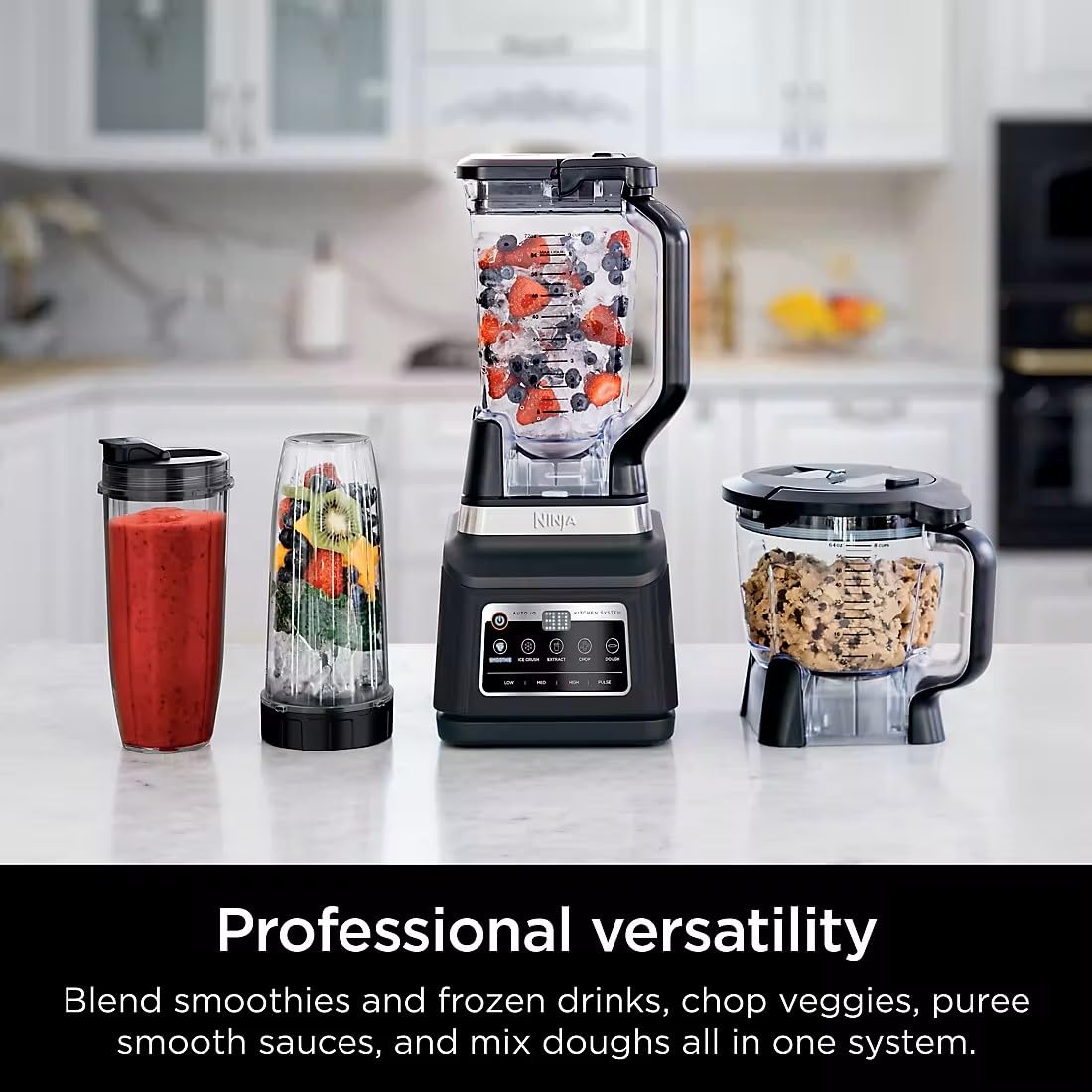 Ninja BN805A Pro Plus 1400W 5-in-1 Kitchen Blender System - 72oz Pitcher, 64oz Processor Bowl, 2x32oz Cups for Smoothies, Chopping & Dough - Auto IQ Technology - Perfect for Home Cooking, Meal Prep & Healthy Lifestyles (Black)