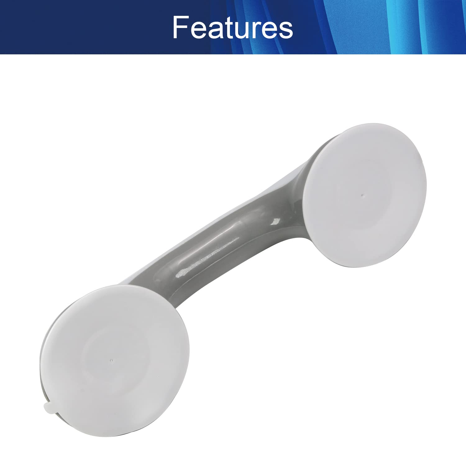 1 Pack Strong Suction Cup Grab Bar for Shower, Toilet, and Bathroom Safety - Dual Locking Armrest Handle for Tiles, Glass, Hard Plastic & Cabinet Drawers - Light Gray (Perfect for Elderly, Disabled & Post-Surgery Support)