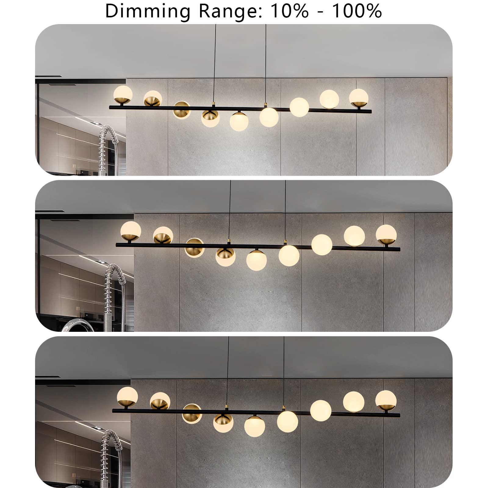 Modern Globe Pendant Lighting - 9-Light LED Dimmable Black & Gold Linear Chandelier for Dining Room, Kitchen, Living Room | Mid-Century Style Hanging Light Fixture | Perfect for Home Decor, Restaurant Lighting, and Office Spaces