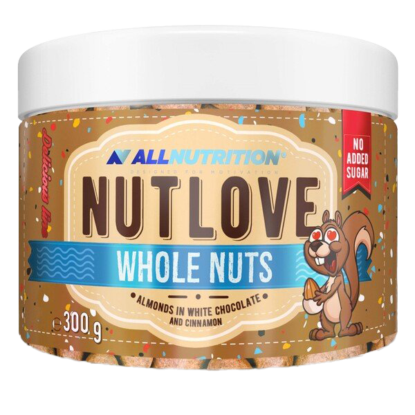 Allnutrition Nutlove Whole Nuts - Almonds in White Chocolate & Cinnamon (300g) | Healthy Snack for Workouts, Office & Travel | Premium Protein-Rich Nut Mix