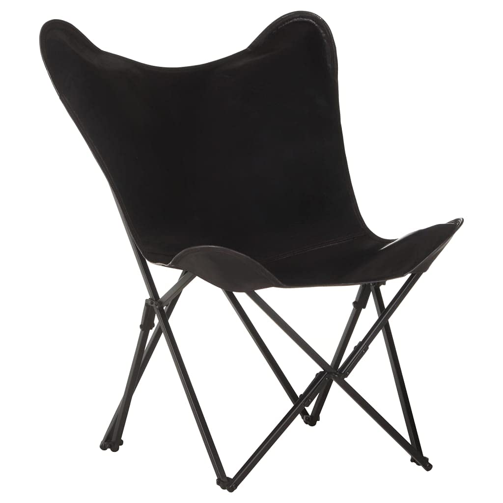 Butterfly Chair - Portable Folding Saucer Chair with Leather Upholstery & Sturdy Iron Frame - Comfortable Lounge Chair for Living Room, Bedroom, Dorm - Perfect for Relaxing, Reading & Small Space Living (Black)