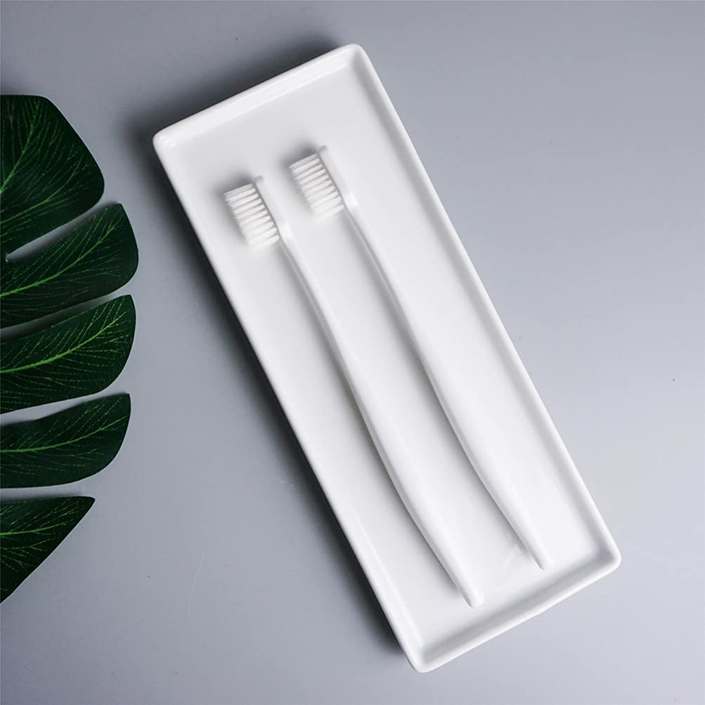 Hemoton 2-Piece White Ceramic Jewelry Dish Organizer - Rectangular Vanity Tray for Bracelets, Rings, Makeup & Keys | Perfect for Bathroom Counter, Dresser Top, Nightstand & Guest Towel Display