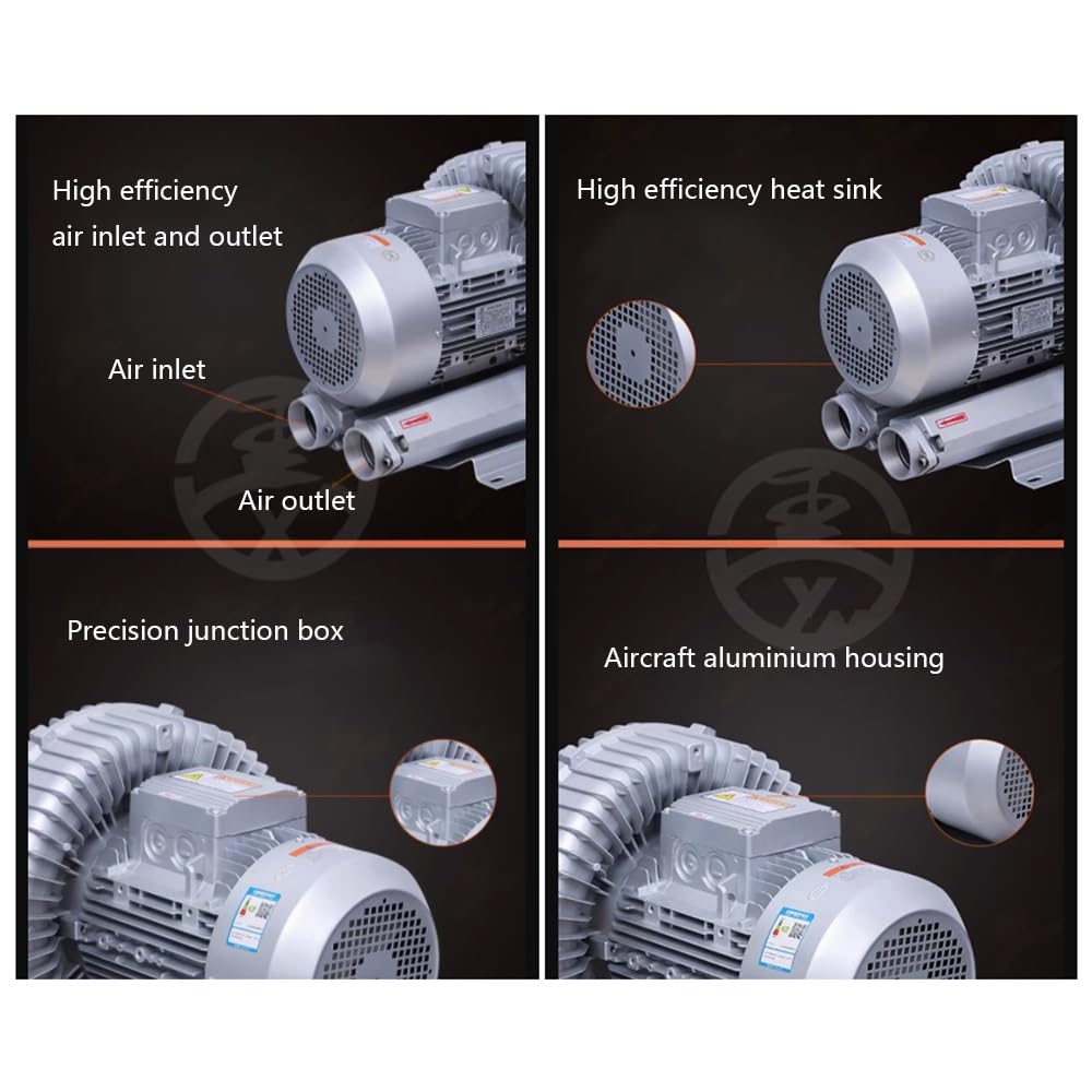 110V Regenerative Blower - 0.16HP to 1.49HP Industrial Vacuum Pump & Vortex Air Blower for Suction & Air Blowing (120W/0.16HP) - Perfect for HVAC Systems, Aquariums, and Industrial Vacuum Applications