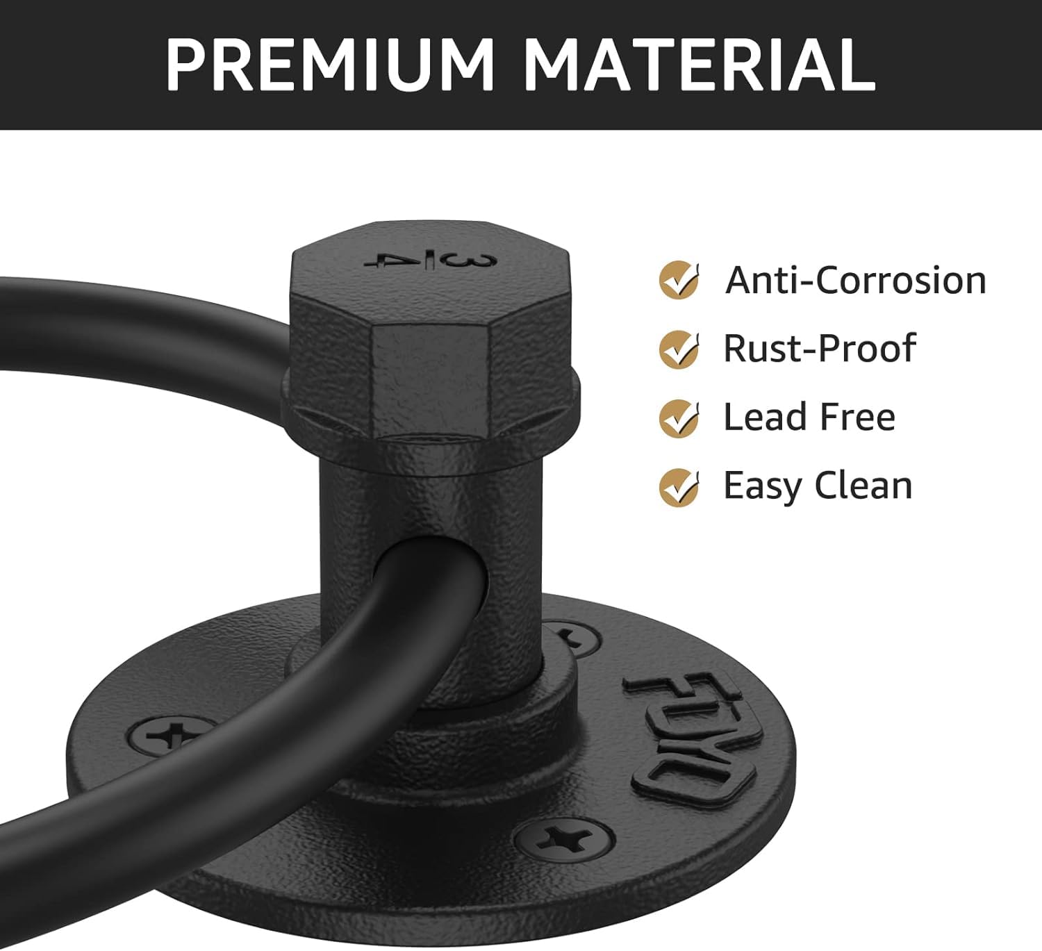 **Licperron Matte Black Industrial Towel Rings - Wall Mounted Hand Towel Holder for Bathroom, Kitchen & Laundry Room (1 Pack) - Durable & Stylish Bathroom Accessory**