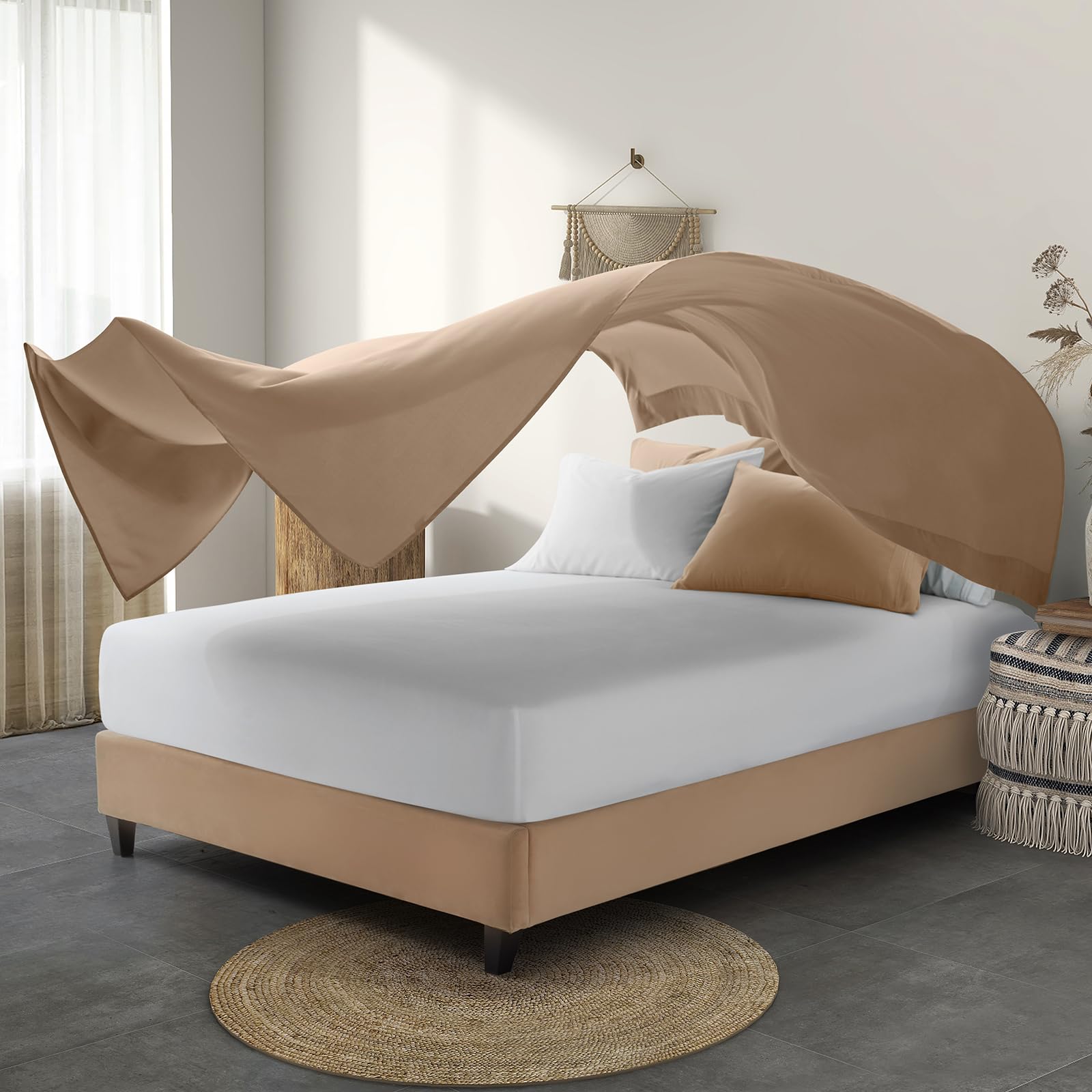 Horbaunal 2 Pack King Size Flat Bed Sheets Only - 1800 Thread Count Microfiber Taupe Wrinkle Free & Ultra Soft Top Sheets - Perfect for Master Bedroom, Guest Room or Vacation Home