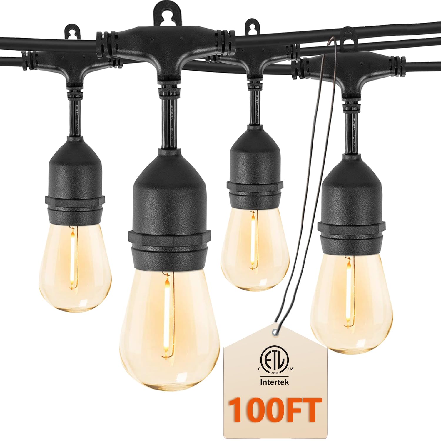 ZOTOYI 100FT Outdoor String Lights - Waterproof IP65 LED Patio Lights with 32 S14 Shatterproof Bulbs (2 Spare), Commercial Grade Heavy-Duty for Outside, Bistro, Cafe, Backyard - 2700K Warm White for Romantic Ambiance & Outdoor Decor