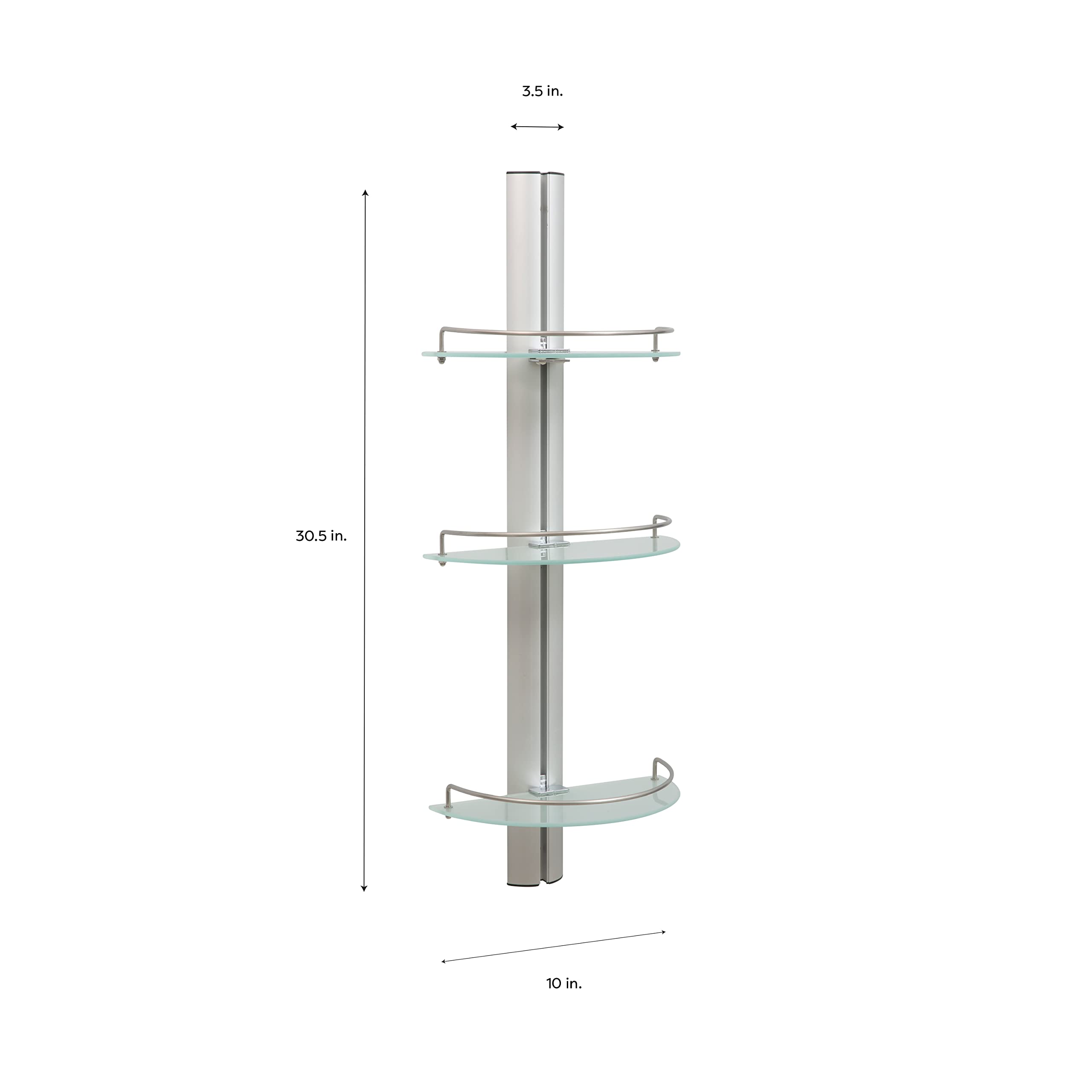 3-Tier Half Moon Bathroom Shelf with Stainless Steel Rail - Space Saving Glass Shelves for Shower Organization, Bathroom Storage & Home Decor