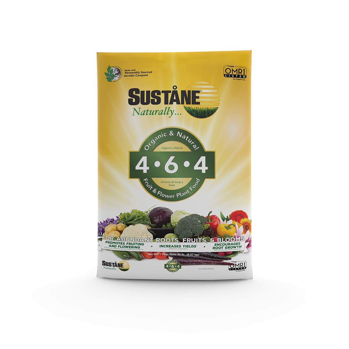 Sustane All Natural Organic Flower & Vegetable Plant Food Fertilizer - 20 lb Bag for Gardens, Lawns & Indoor Plants | Promotes Healthy Growth & Blooms