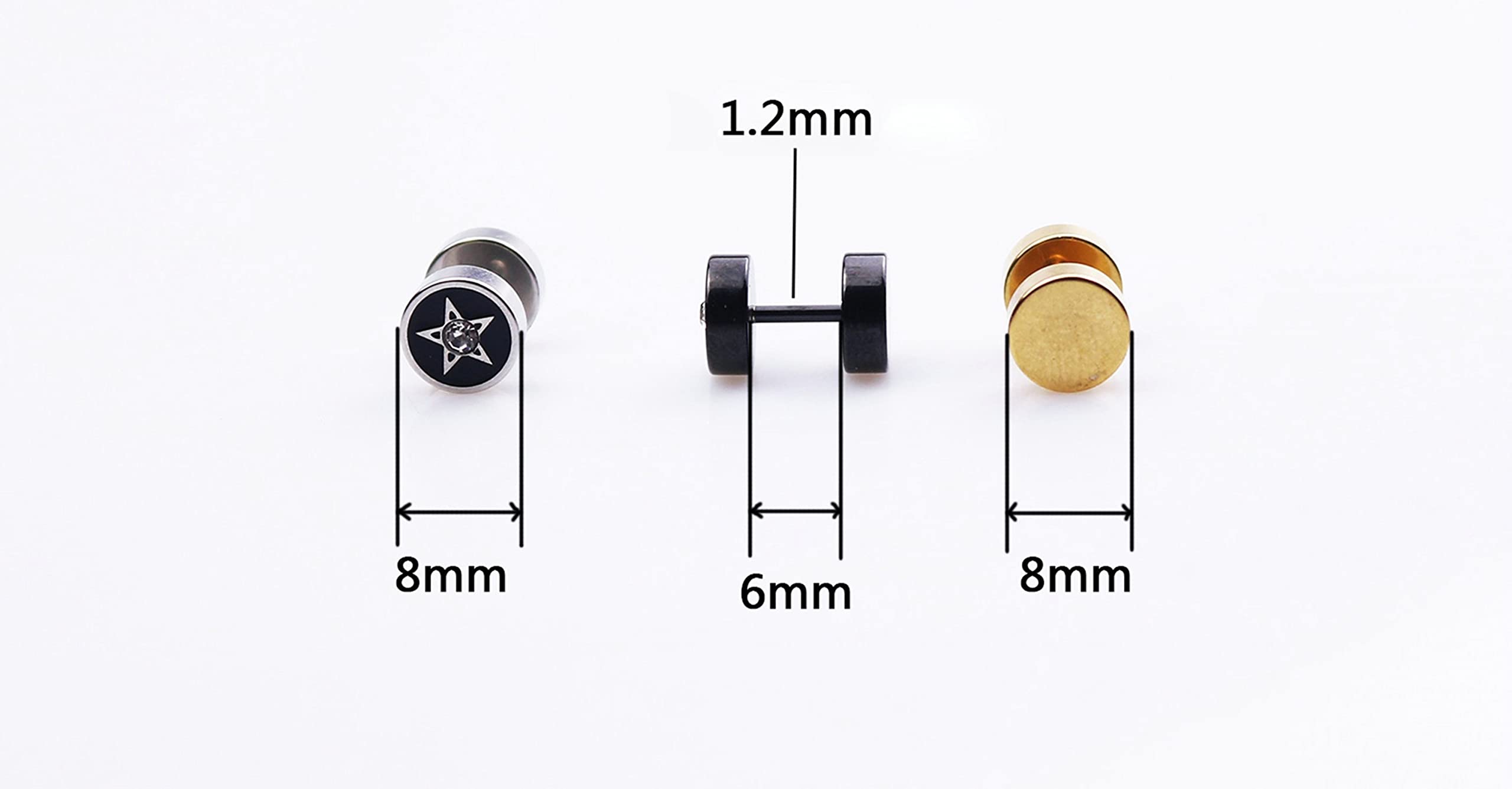 Stainless Steel Stud Earrings for Men & Women - Silver, Black, Gold Star with Cubic Zirconia White Stud Earrings Set | Hypoallergenic, Durable Jewelry for Everyday Wear, Parties & Gifts
