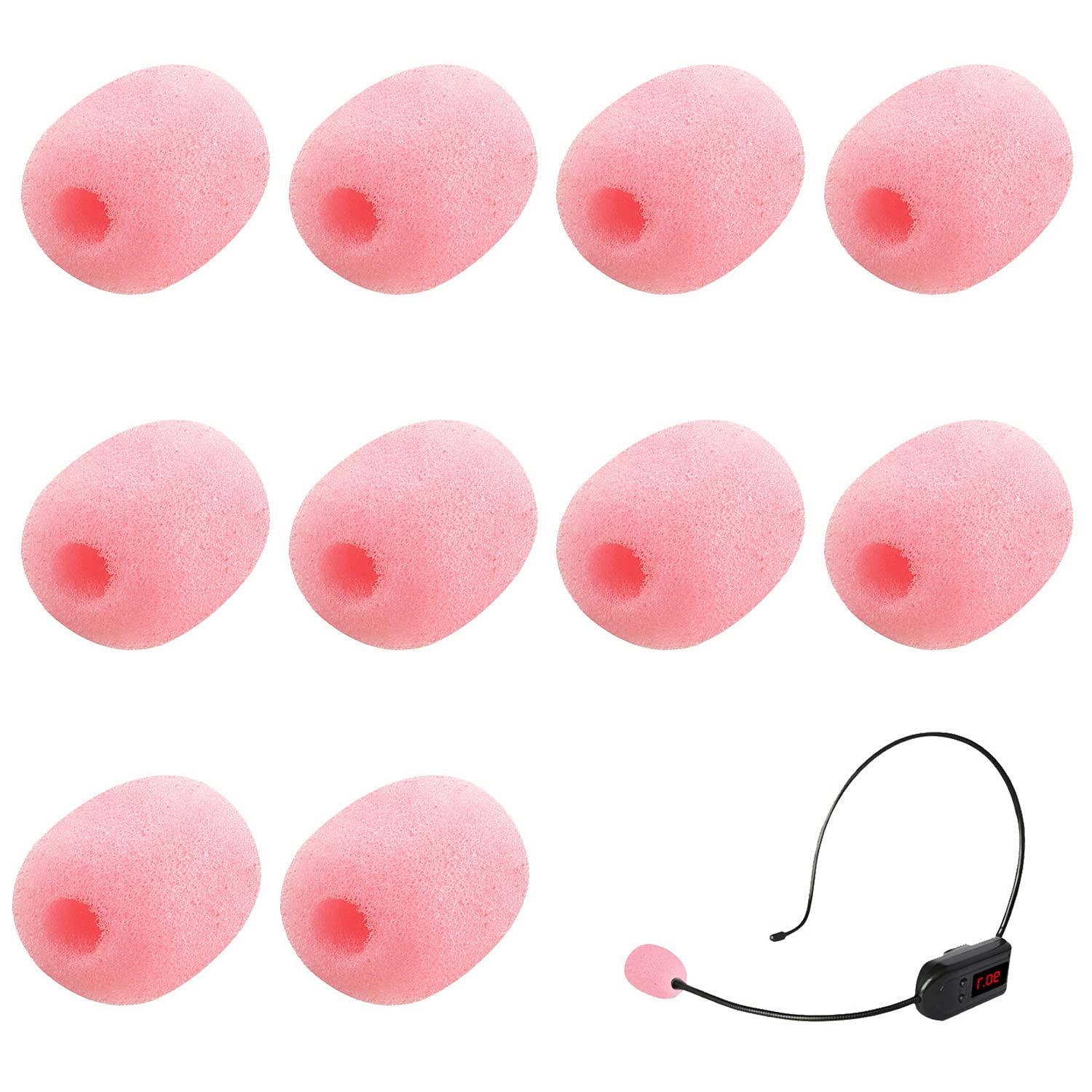 10 Pack Mini Lavalier Microphone Windscreens - Pink Sponge Foam Covers for Headset Mics | Christmas Stocking Stuffers & Podcasting, Karaoke, Video Recording Accessories