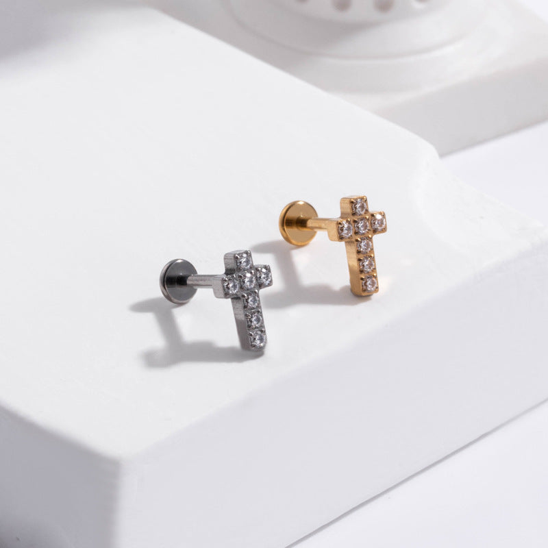 16G Cartilage Titanium Earrings - Hypoallergenic Cross Stud Earrings for Women | Perfect for Daily Wear, Piercing Jewelry Gift for Her