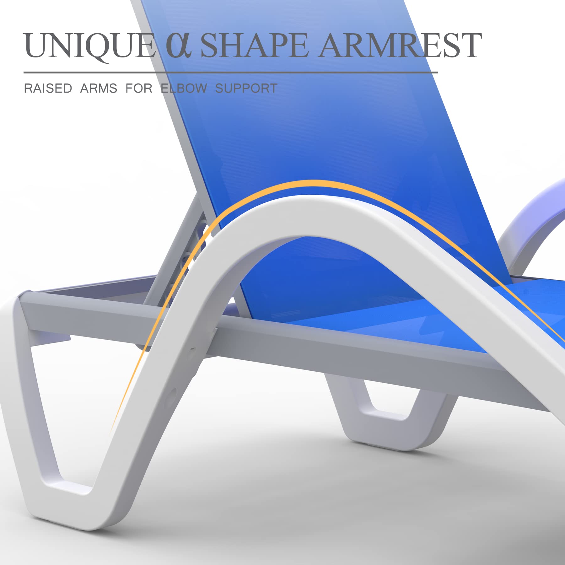 **Domi Patio Chaise Lounge - Adjustable Backrest Outdoor Aluminum & Polypropylene Sunbathing Chair for Beach, Yard, Balcony, Poolside - Comfortable & Durable (Blue, 1 Chair with Arm) - Perfect for Relaxing, Sunbathing & Lounging Outdoors**