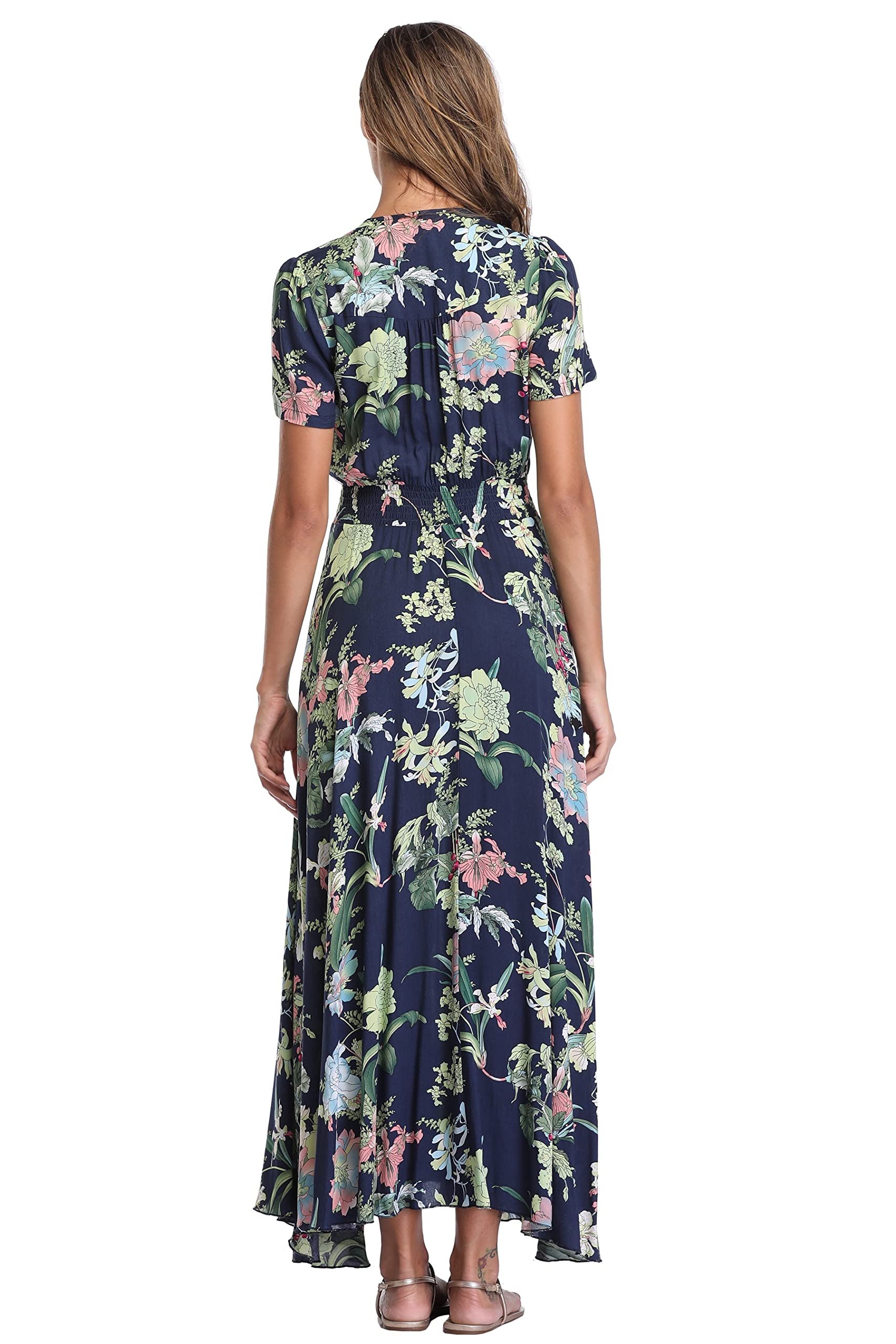 Boho Floral Maxi Dress for Women - Summer Button Up Beach Dress with Side Slit & Flowy Design | Perfect for Beach Parties, Vacations & Outdoor Events