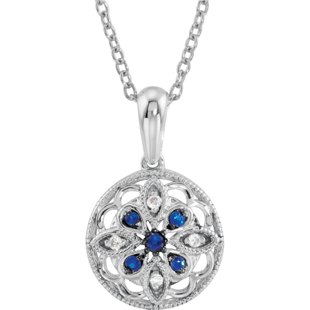 925 Sterling Silver Sapphire & Diamond Necklace for Women - 18