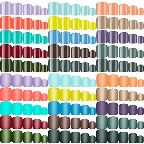672-Piece Colorful Square Short False Toe Nails - 28 Sets Full Cover Artificial Nails with Bright Patterns for DIY, Women & Girls - Perfect for Nail Salons, Home Manicures & Pedicures