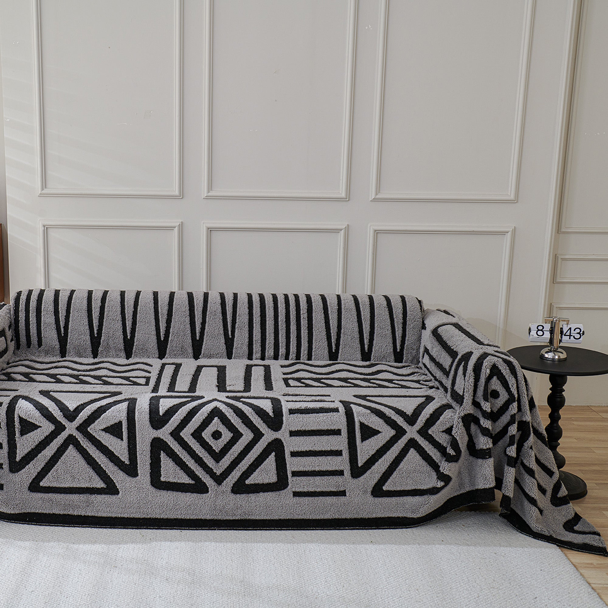 Stylish Geometric Pattern Plush Sofa Cover - Soft & Durable Furniture Protector for Living Room, Bedroom, or Office Decor