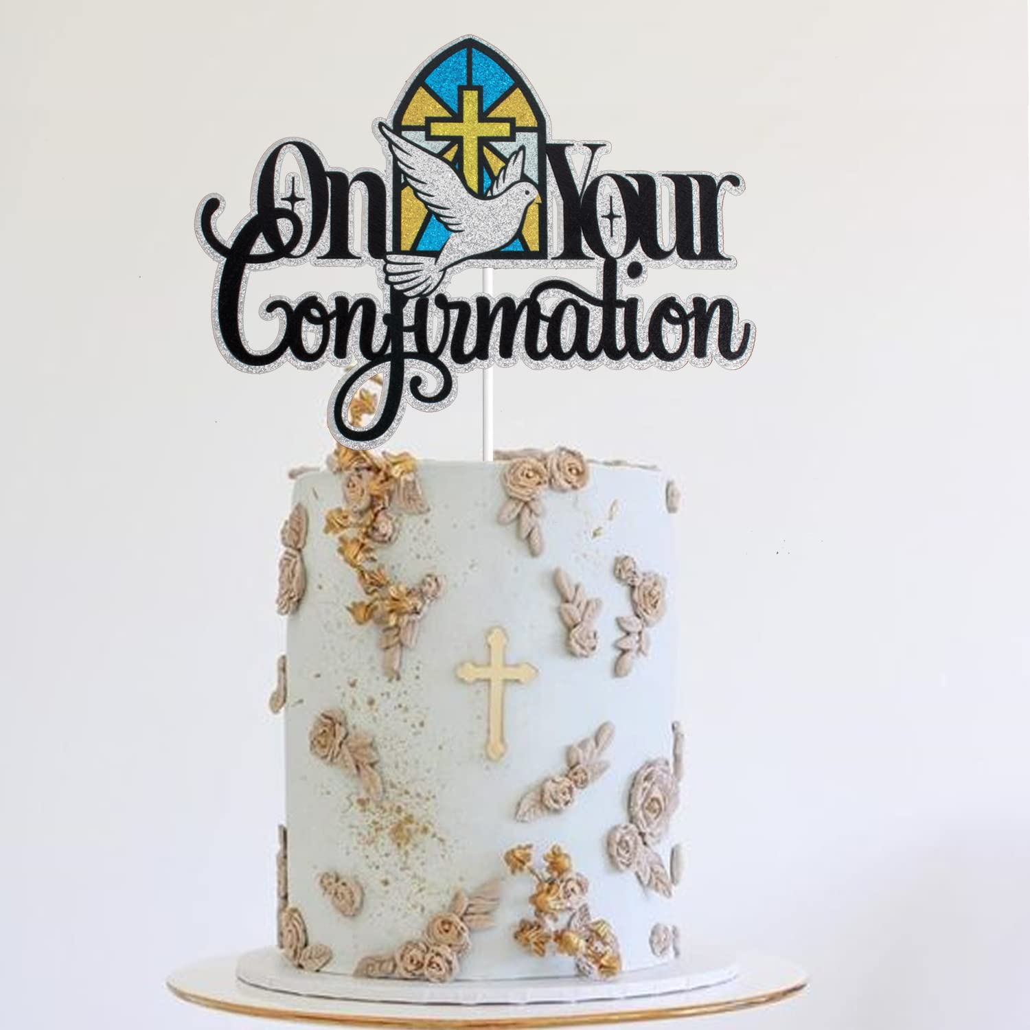 Black Glitter Holy Confirmation Cake Topper - Religious First Communion Decorations for Engagement, Wedding, Bachelorette Party & Bridal Shower - Perfect for Church Celebrations, Anniversary Parties & Special Occasions