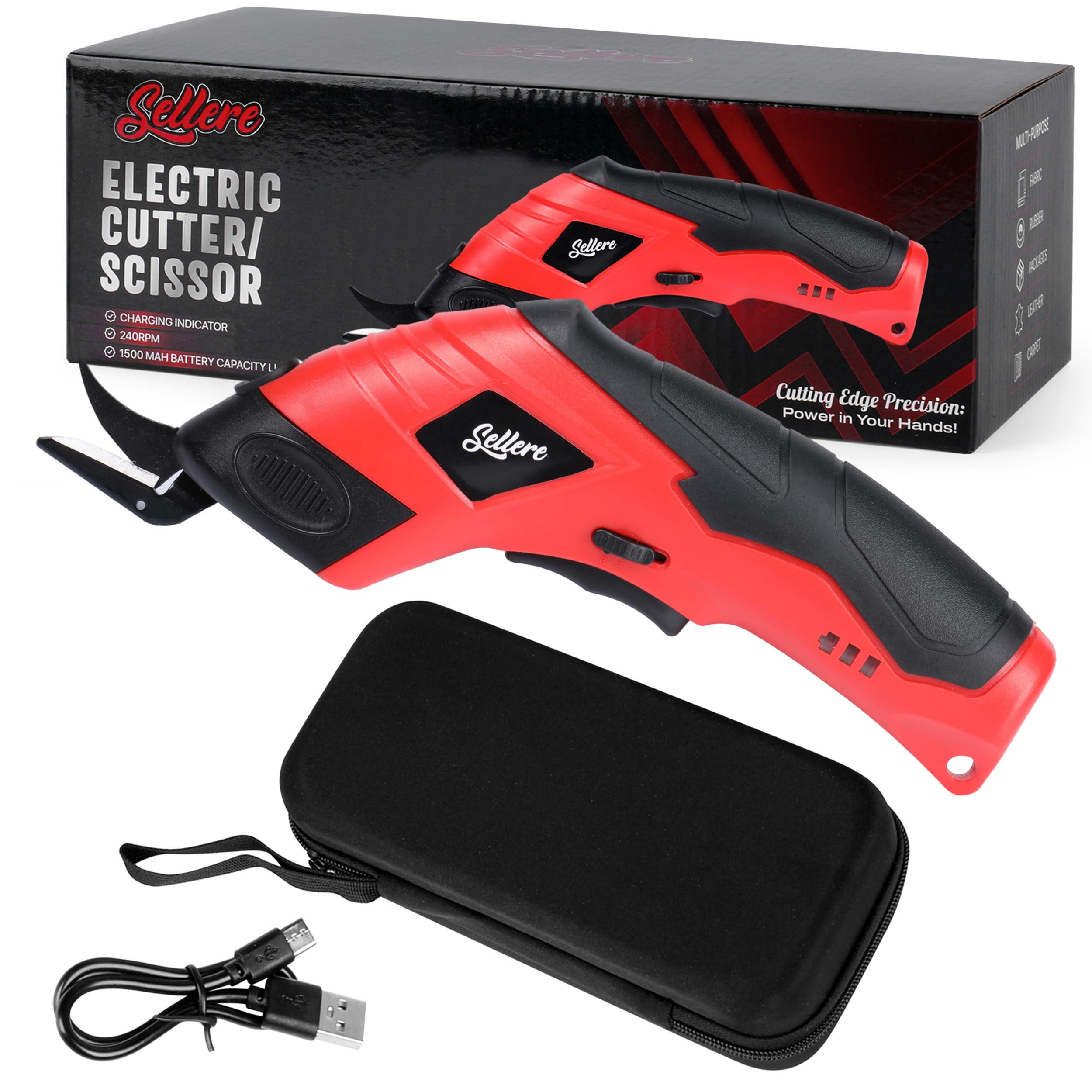 Cordless Electric Cutter - Heavy Duty Scissors for Cardboard, Fabric, Paper, Carpet Cutting - Portable with Carrying Case - Perfect for DIY Crafts, Packaging, Home Improvement & Office Use