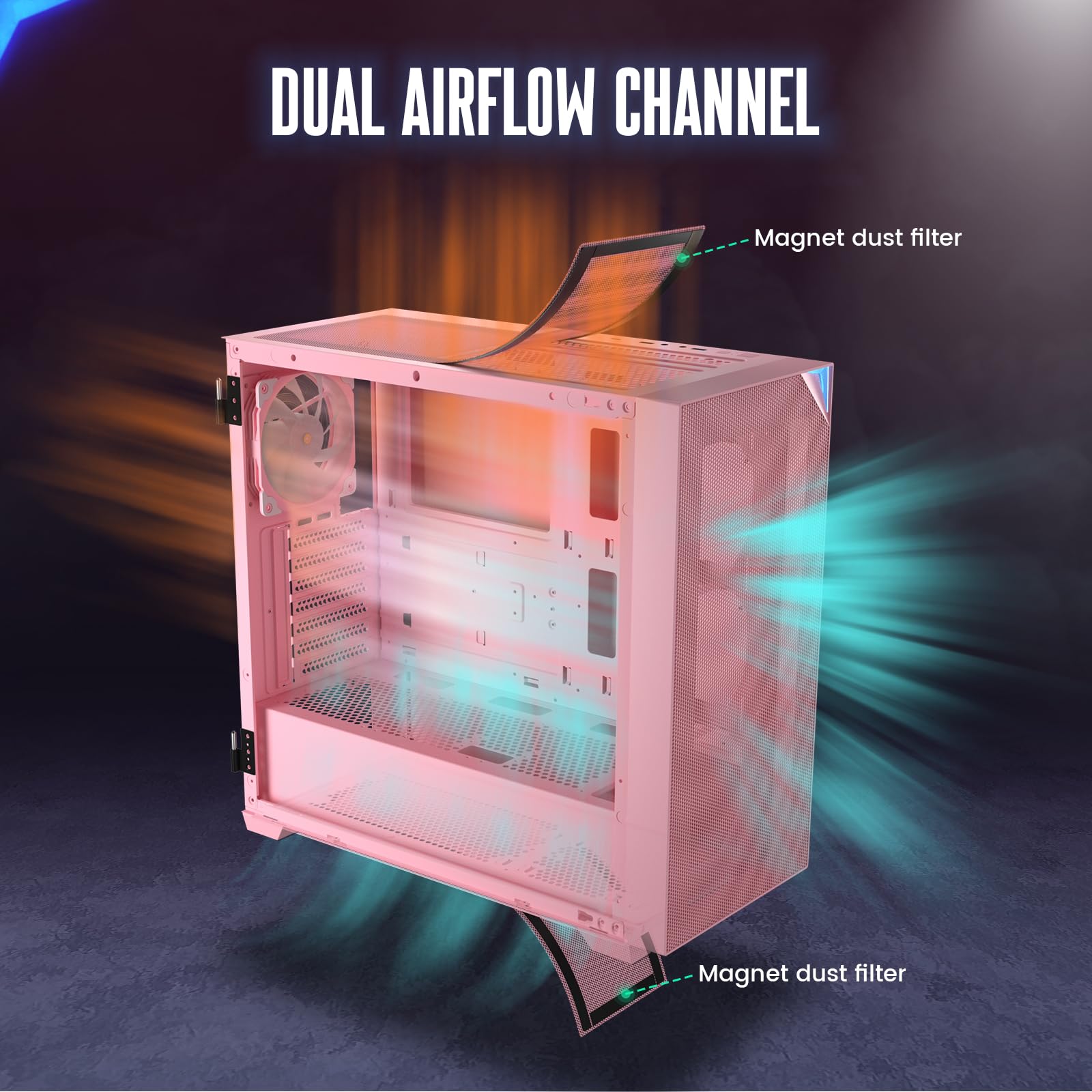 VETROO AL800 Full Tower PC Case - Tempered Glass Door, E-ATX/ATX Motherboard Support, Adjustable LED Strip, Pre-Installed ARGB & PWM FDB Fan, 40 Series GPU Compatible - Pink | Perfect for Gaming Rigs, Workstations & Custom PC Builds