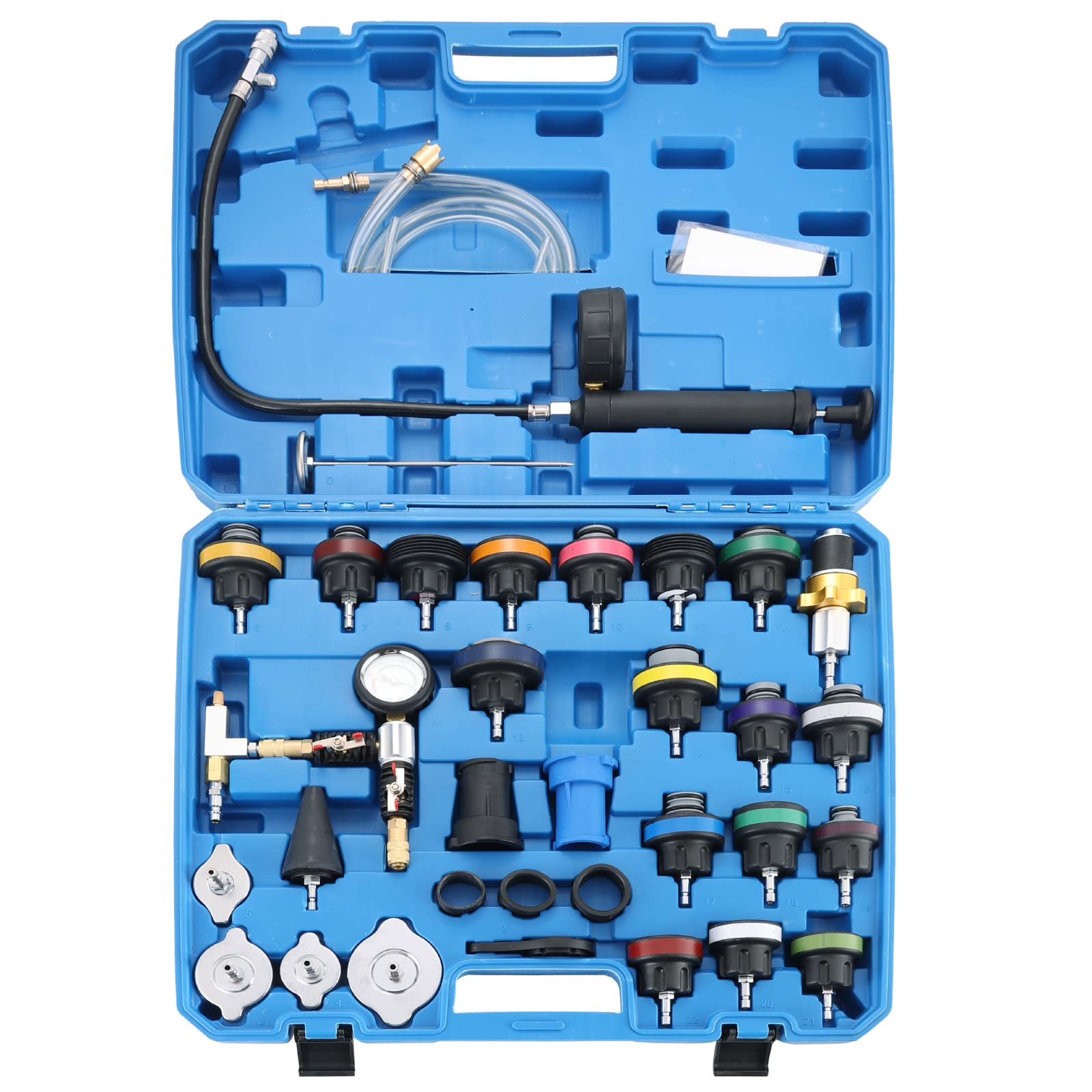 ATPEAM 34PCS Universal Radiator Pressure Tester Kit - Automotive Cooling System Diagnostic Tool with Vacuum Refill Pump for Leak Detection & Coolant Flushing | Perfect for Mechanics & DIY Car Maintenance
