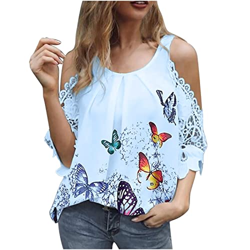 Women's Casual Summer Short Sleeve T-Shirt - Butterfly Print Hollow Out O-Neck Top | Breathable Comfort for Beach, Vacation & Everyday Wear