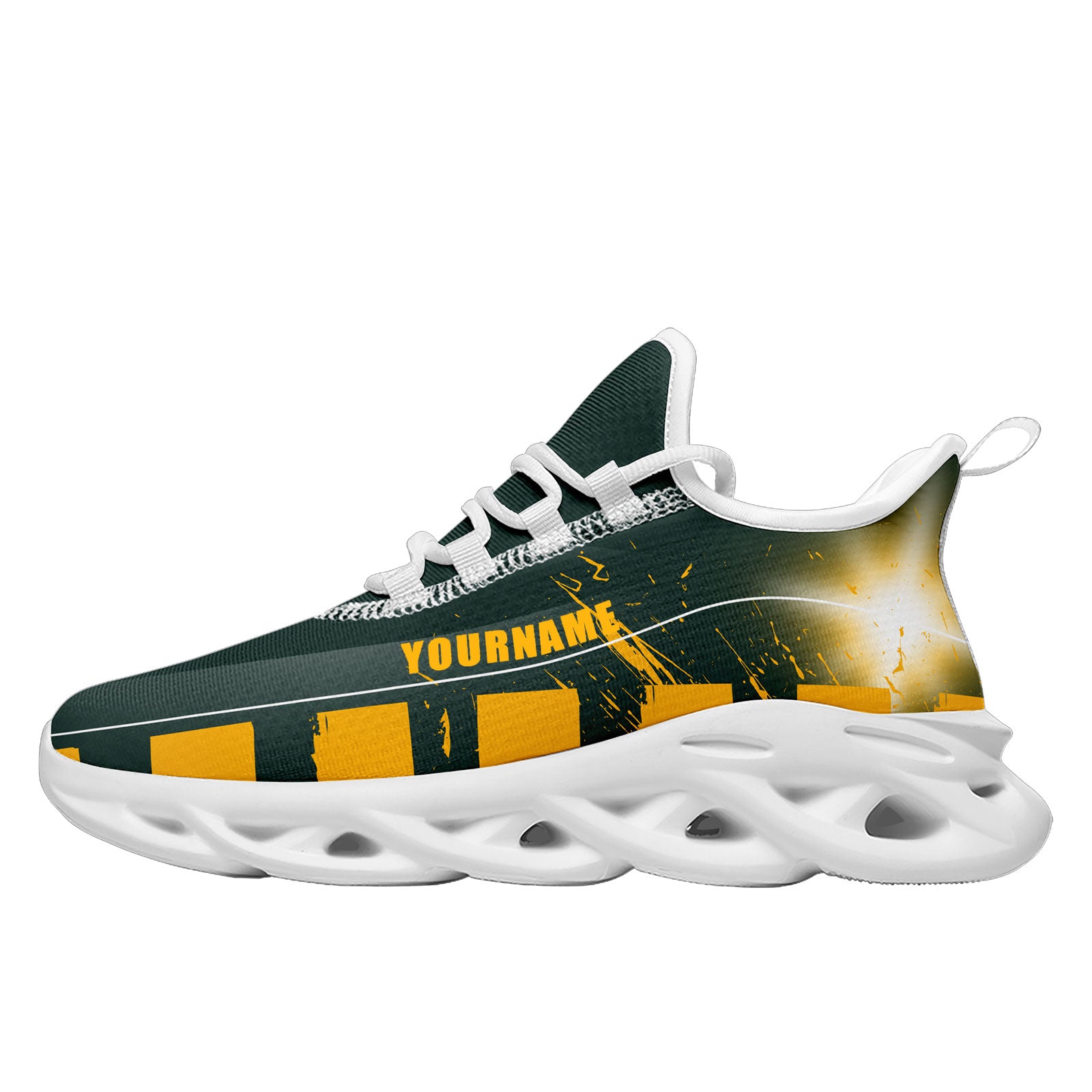 Custom Green & Yellow Green Bay Packers MaxSoul Sneakers - Personalized Basketball Shoes FN003 D020260 Size 13 for Men - Perfect for Game Day & Fan Gear Collection