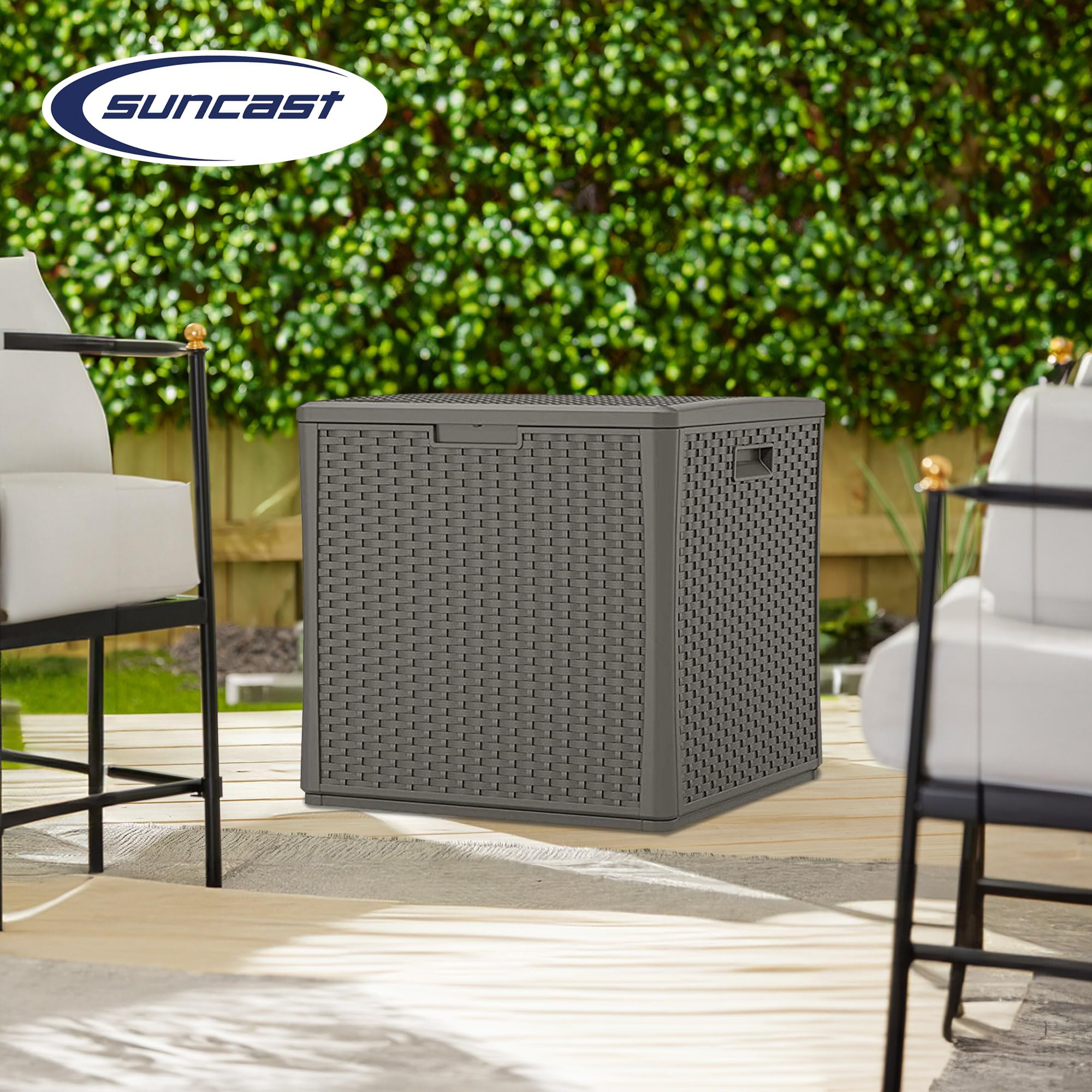 Suncast 60 Gallon Outdoor Weather-Resistant Hard Plastic Storage Deck Box with Handles & Lid - Perfect for Patio, Garden, Shed Organization (Stoney Gray) | Ideal for Storing Cushions, Pool Toys & Outdoor Gear