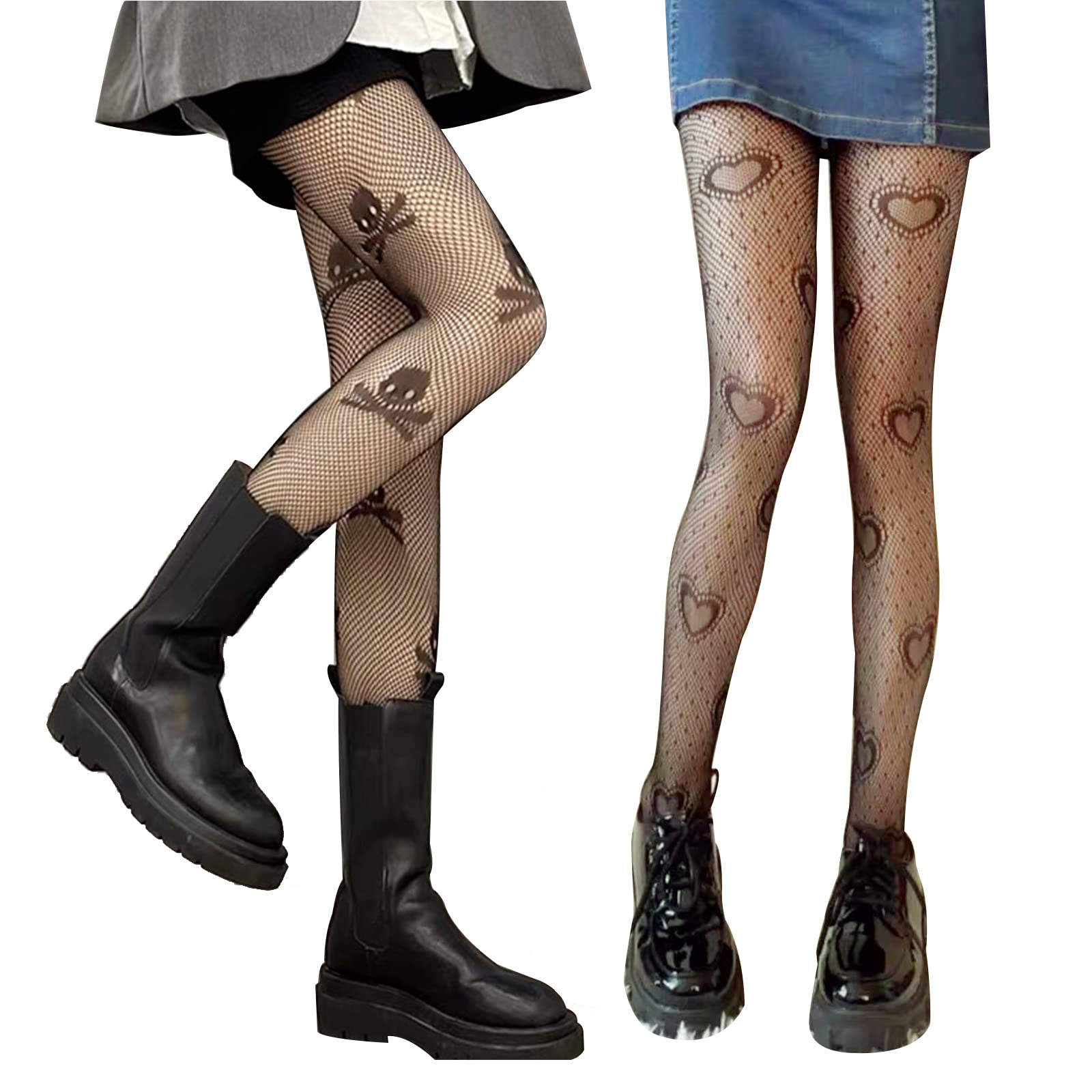SERAPHY Women's Floral Fishnet Tights - Sexy Patterned Pantyhose Stockings & Leggings for Party, Club, Cosplay, Halloween - 2 Pairs - Comfortable Stretchable Nylon Blend for Daily Wear & Night Out