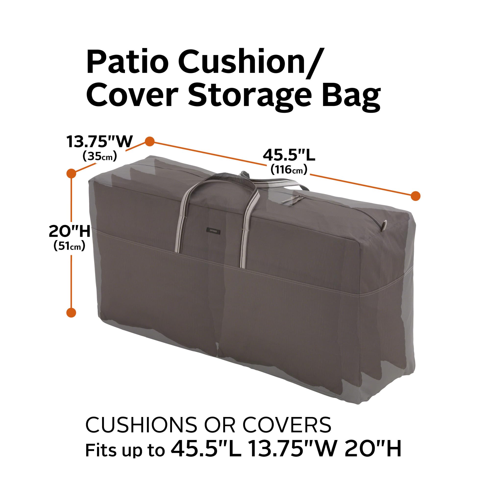 Classic Accessories Ravenna 45.5 Inch Water-Resistant Patio Cushion & Cover Storage Bag - Durable Outdoor Furniture Protector for All Seasons