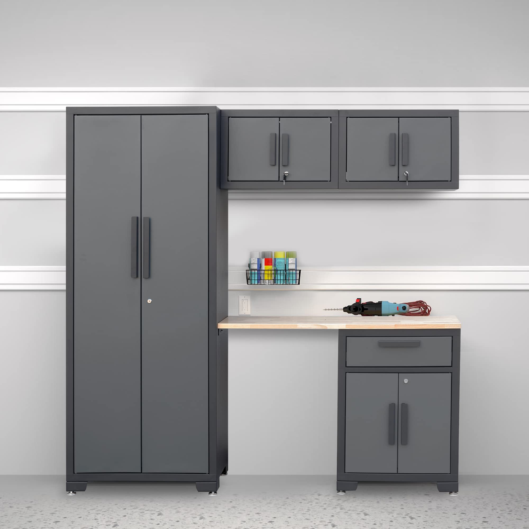 Torin 5-Piece Garage Storage System - Steel Cabinets & Workbench for Garage Organization