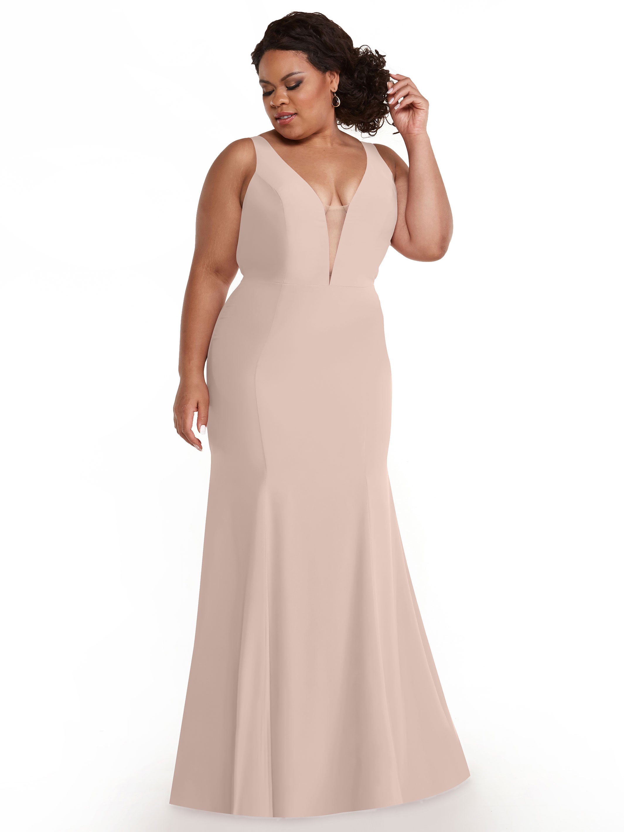 Elegant 83010 Mermaid Stretch Chiffon Bridesmaid Dress with Plunging V-Neckline - Perfect for Beach Weddings, Formal Events & Evening Parties