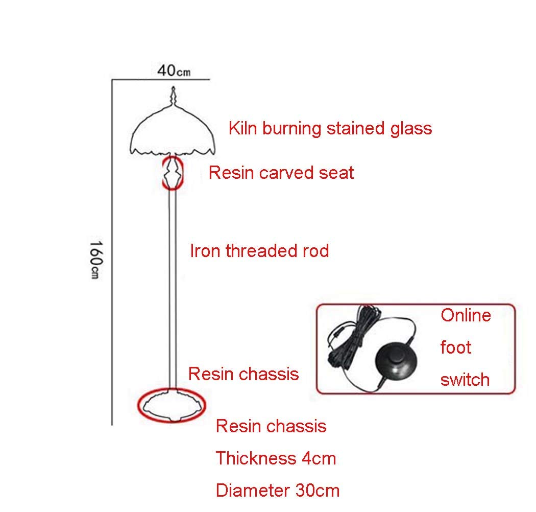 Tiffany Style Floor Lamp - 2-Light Table & Desk Standing Lighting with Stained Glass Shade, 16-Inch Height, Foot Switch, 110-240V, E27 Bulb - Perfect for Living Room, Bedroom & Office Decor