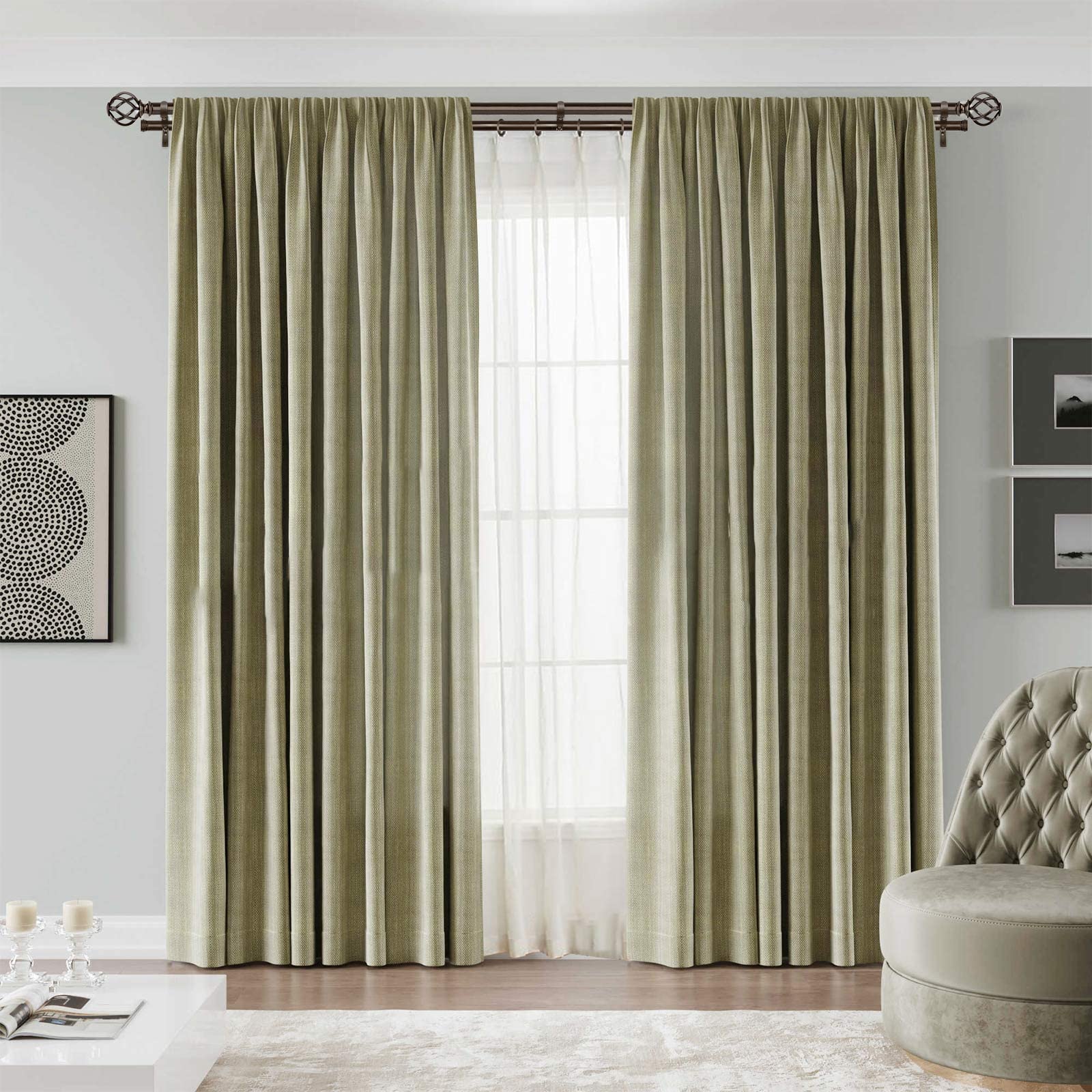 KAMANINA 1 Inch Double Curtain Rods 36-72 Inches Adjustable Telescoping Drapery Rod, Heavy Duty Antique Bronze Window Curtain Rod for 24-68 Inch Windows with Twisted Cage Finials - Perfect for Living Room, Bedroom & Home Decor