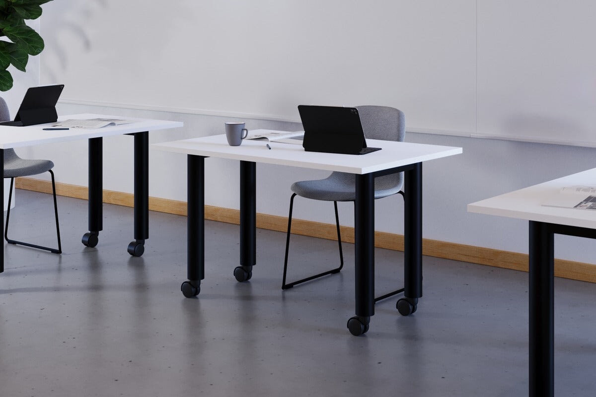 Quadro 80mm Cylinder Leg Mobile Table - 1800L x 800W Adjustable Height Workbench - Perfect for Office, Workshop, and Industrial Use