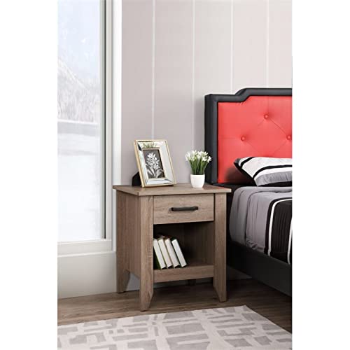 Premium Sandalwood Nightstand with Drawer - Glory Furniture G054-N - Elegant Bedside Table for Bedroom, Living Room & Guest Room