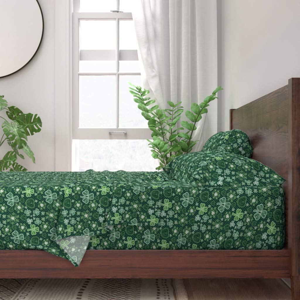 100% Cotton Twin Sheet Set 3pc - Irish Lace Dark Green Clover Hearts Shamrocks Ireland Print Custom Bedding | Spoonflower | Soft Breathable Bed Sheets for Home, Dorm & Guest Room