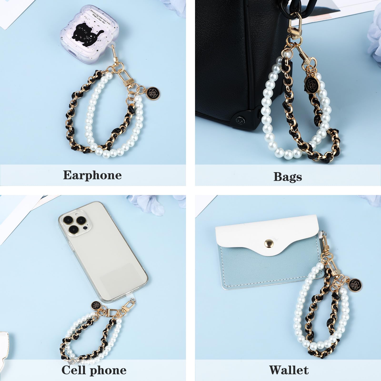 Giantree Universal Phone Lanyard with 2Pcs Back Patch - Adjustable Wrist Strap & Pearl Chain Charm for iPhone, Samsung & Most Smartphones (Rose Gold) - Perfect for Work, Travel & Hands-Free Convenience
