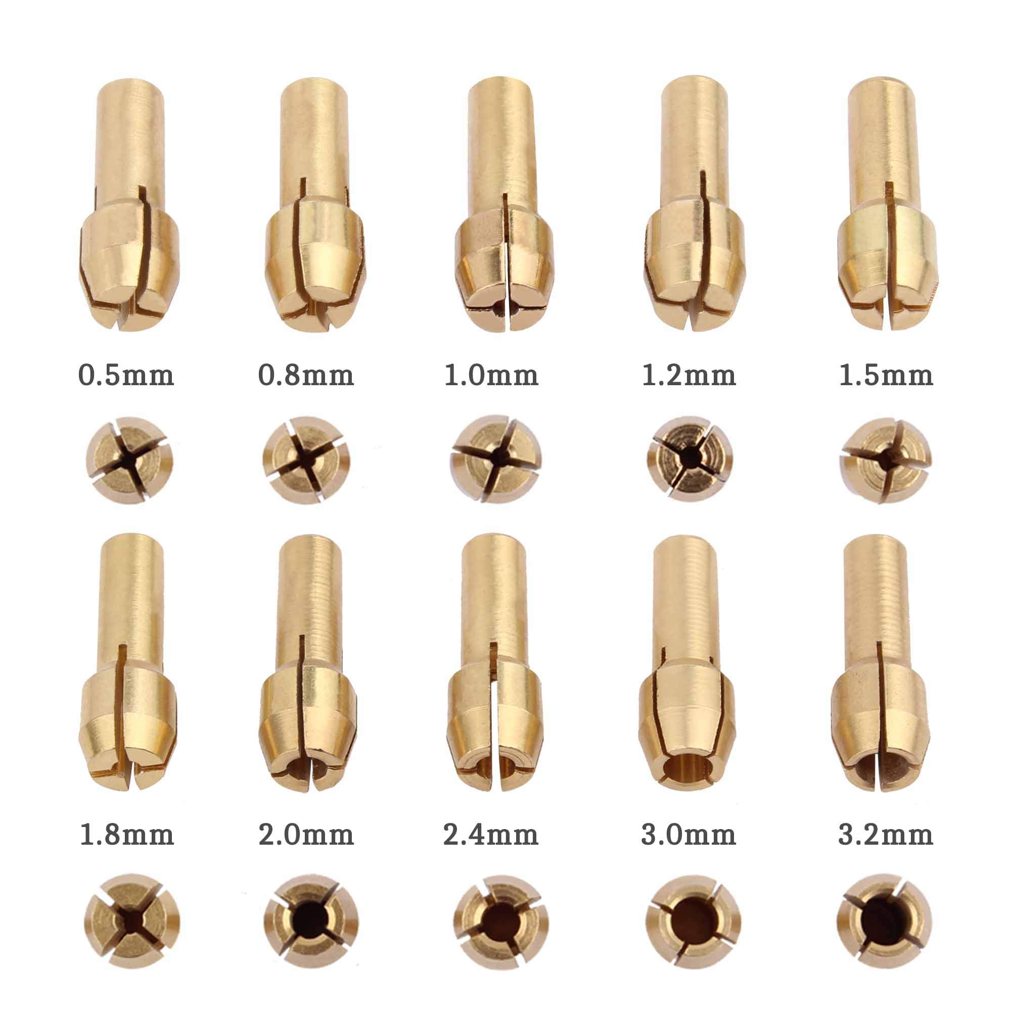 TOMALL 10pcs Brass Collet Mini Electric Grinder Quick Change Drill Chuck Bit Set 0.5-3.2mm (1/64