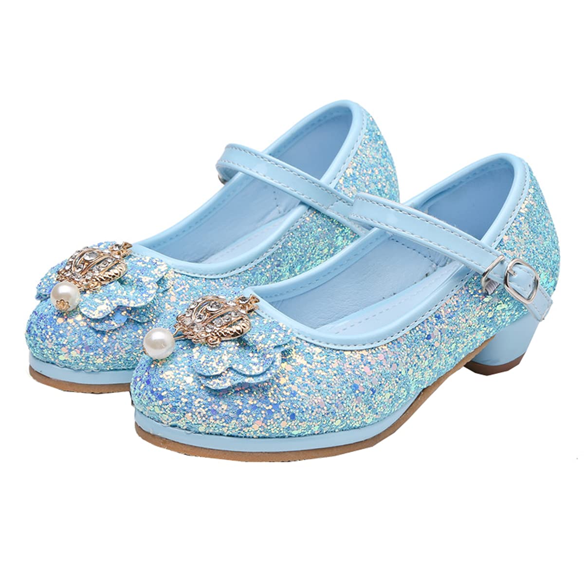 JOEupin Girls Mary Jane Dress Shoes - Glitter Flower Wedding Bridesmaid Heels for Toddlers & Kids | Perfect for Flower Girls, Pageants, and Special Occasions
