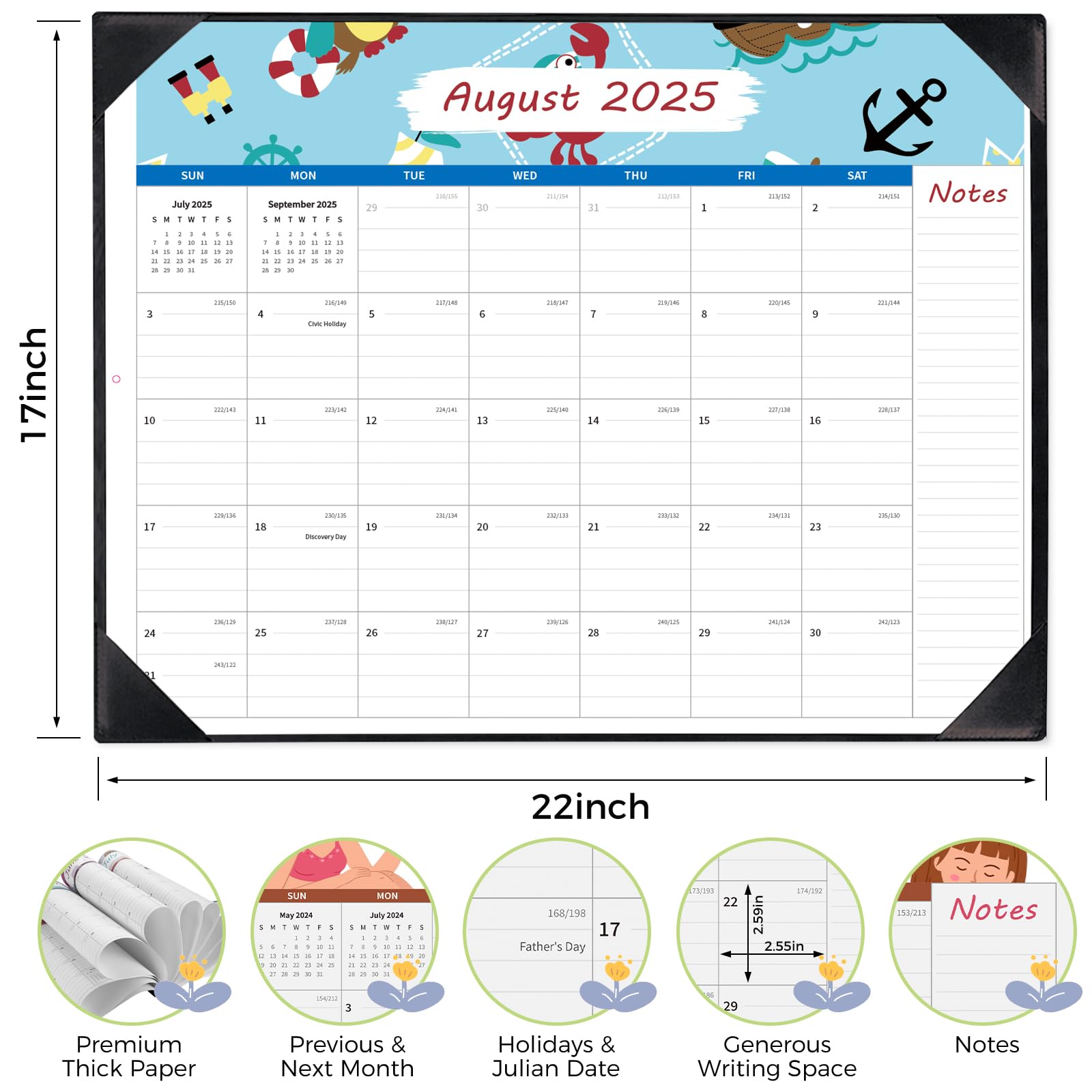 2025-2026 Large 18-Month Desk Calendar (22x17 Inches) - March 2025 to August 2026 Planner with To-Do Lists, Notes Section & Marked Holidays - Perfect for Office, Home or School Organization (Black)
