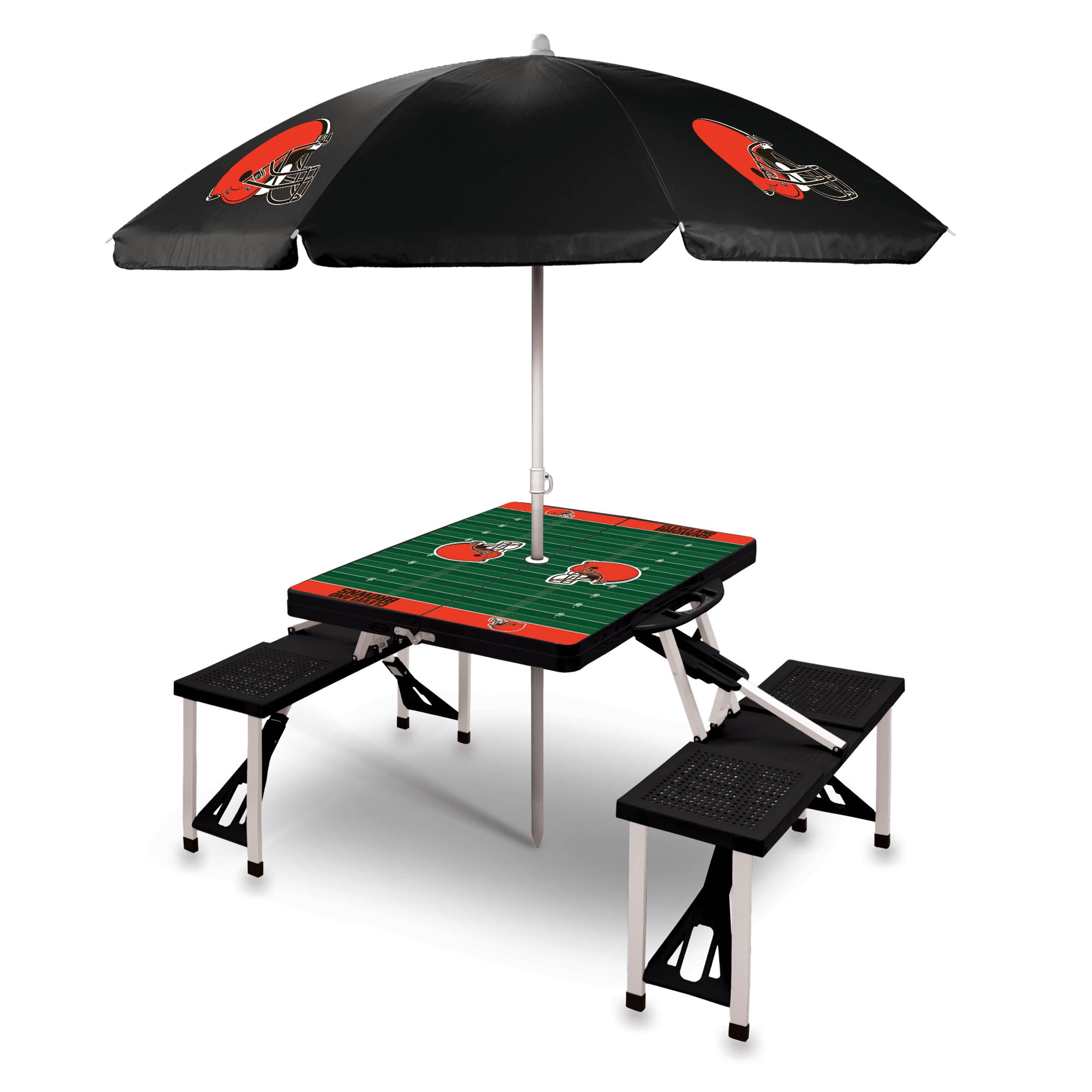 PICNIC TIME NFL Portable Folding Picnic Table with 4 Seats & Umbrella - Compact Outdoor Dining Set for Tailgating, Camping, Beach & Backyard BBQs