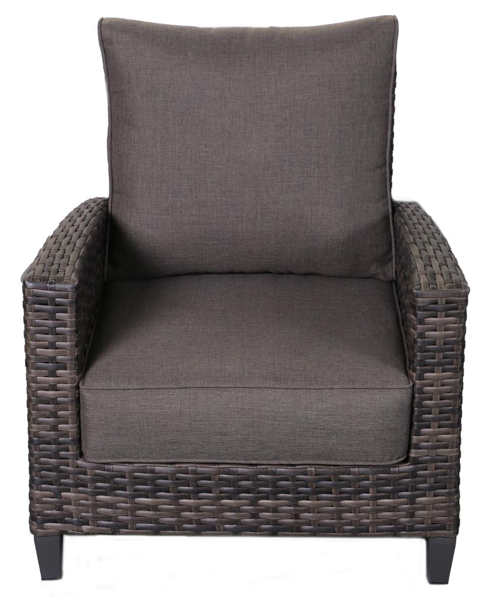 Barbados Outdoor Patio Furniture Club Chair - Lightweight Wicker Rattan with Grey Olefin Cushions - Perfect for Poolside, Garden, and Backyard Relaxation