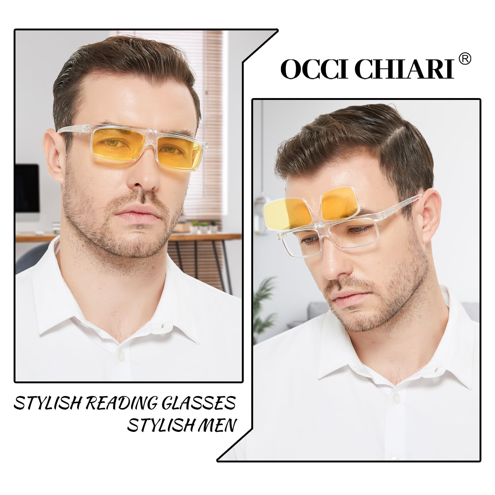 OCCI CHIARI Flip Up Reading Glasses for Men - Stylish Magnifying Readers with Spring Hinges | Perfect for Reading, Crafts & Close Work