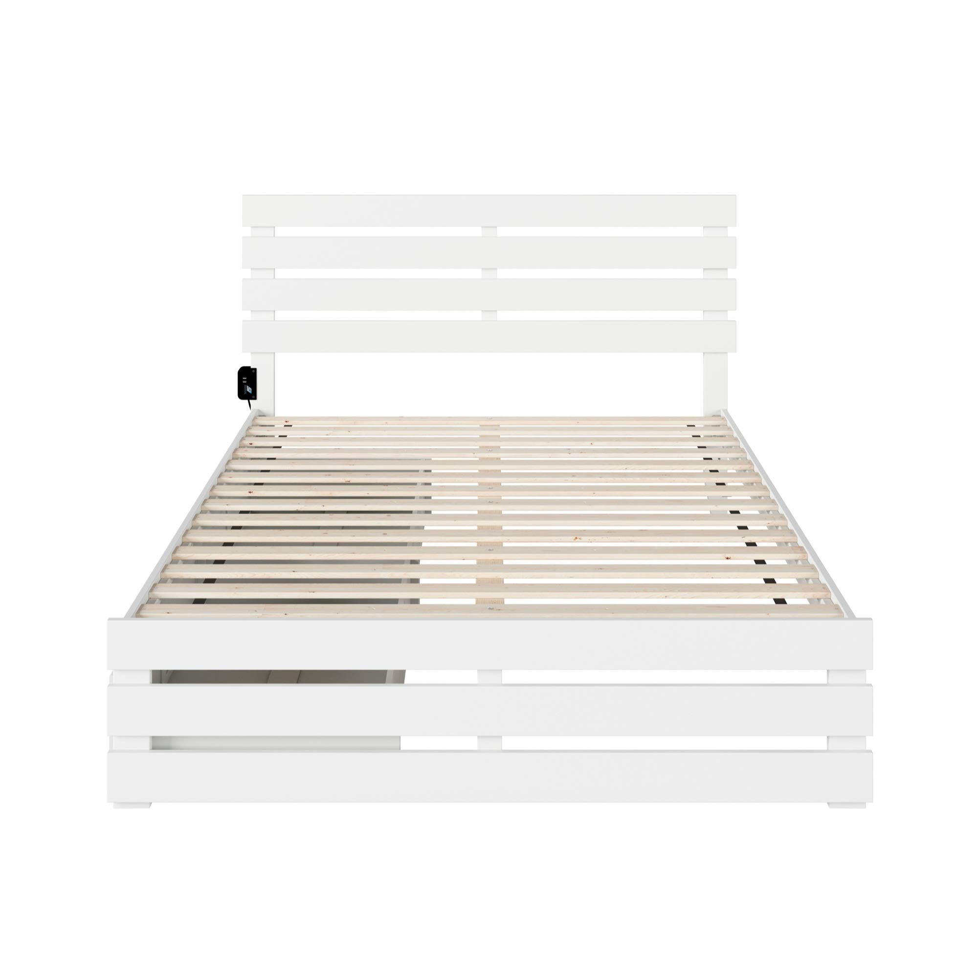 AFI Oxford Queen Size Bed Frame with Footboard, USB Turbo Charger & 2 Extra-Long Storage Drawers - White Wooden Platform Bed for Modern Bedroom & Guest Room