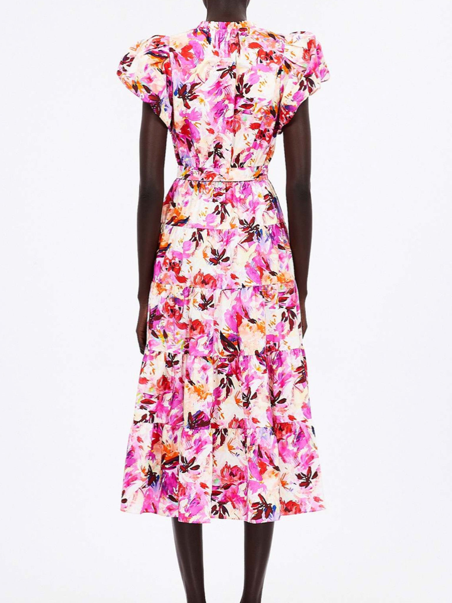 Ulla Johnson Ottilie Floral Print Midi Dress in Azalea Pink - Perfect for Weddings, Garden Parties & Summer Vacations