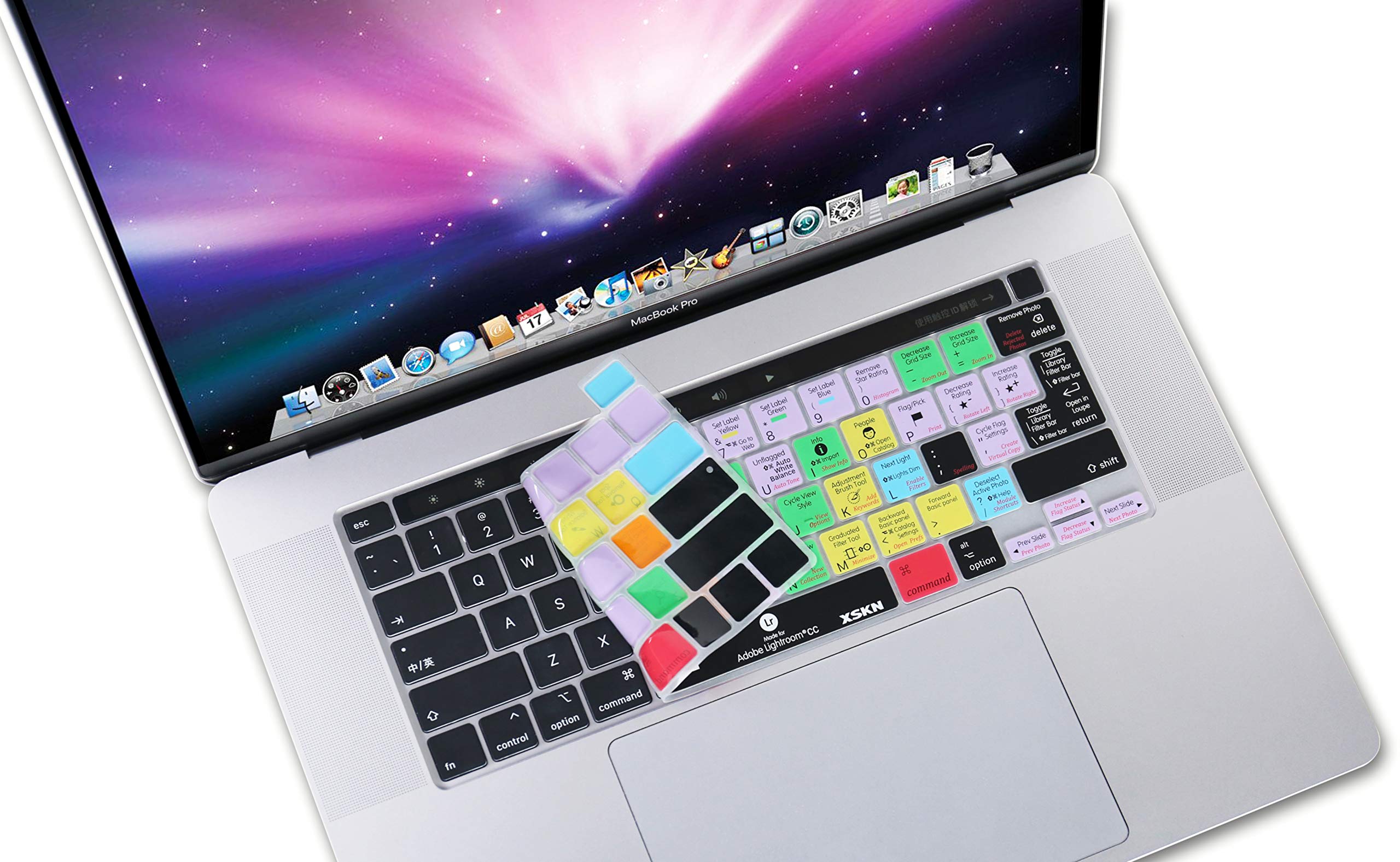XSKN Lightroom CC Shortcut Keyboard Cover - Compatible with MacBook Pro 16-inch A2141 (2019) & 13.3-inch A2338/M1/A2251/A2289 (2020) - Silicone Skin for Touch Bar & Touch ID - US/EU Version - Perfect for Photo Editing & Creative Work