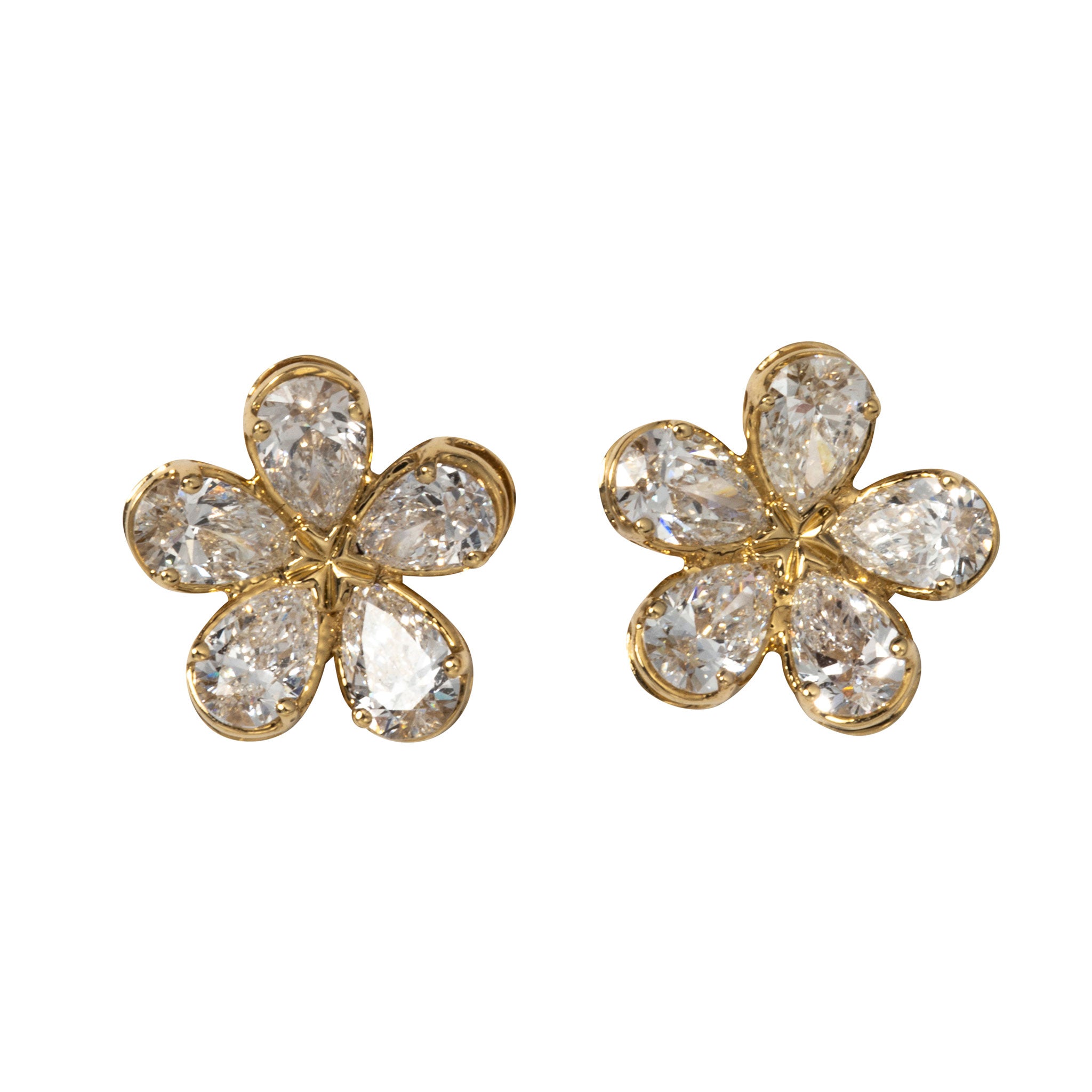 1.4ctw Pear Diamond 18K Gold Flower Stud Earrings for Women - Elegant Floral Jewelry Gift for Wedding, Anniversary & Special Occasions